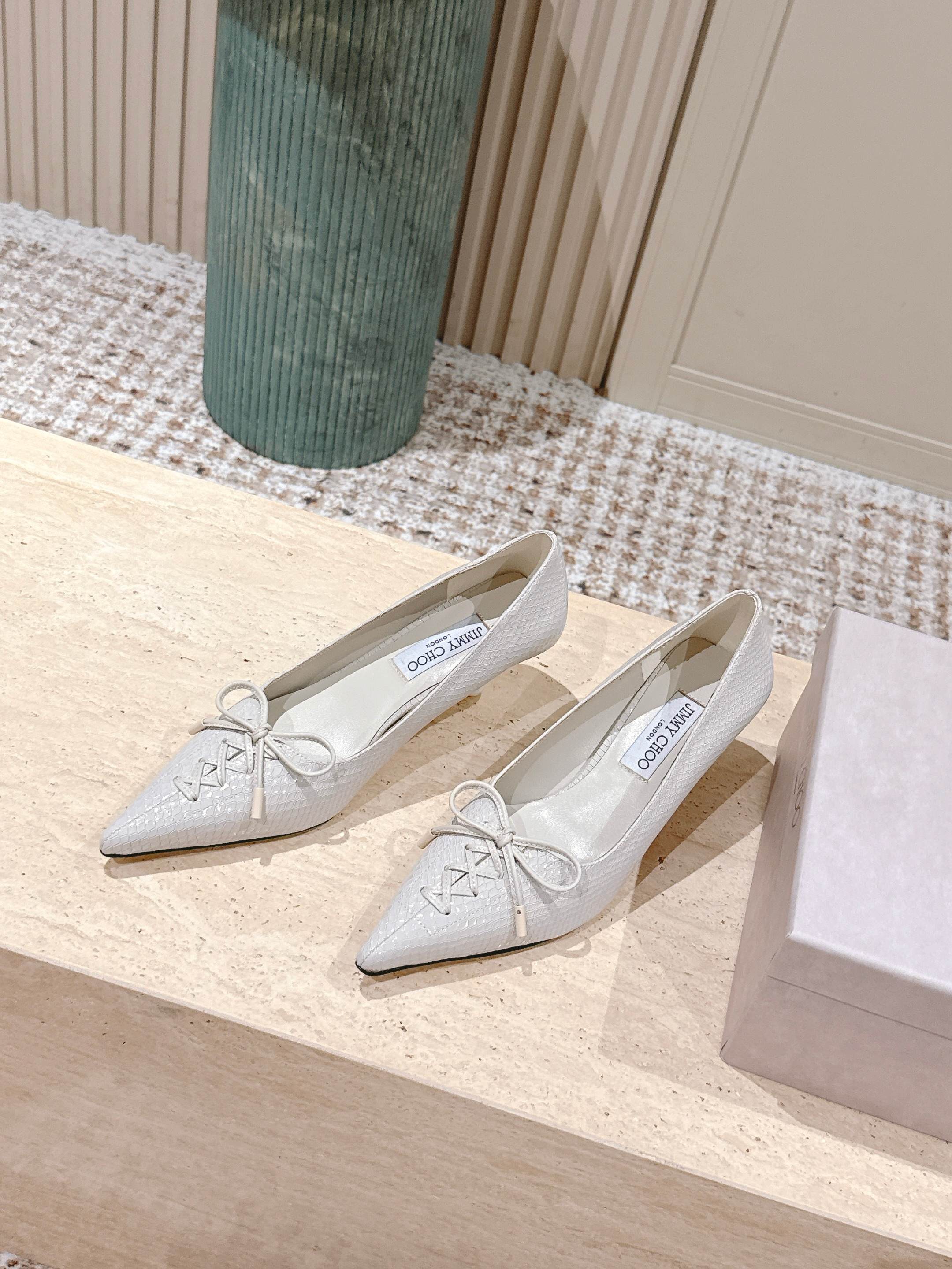 Jimmy Scarlett Snake Embossed Pumps 50mm White Cowhide 431852