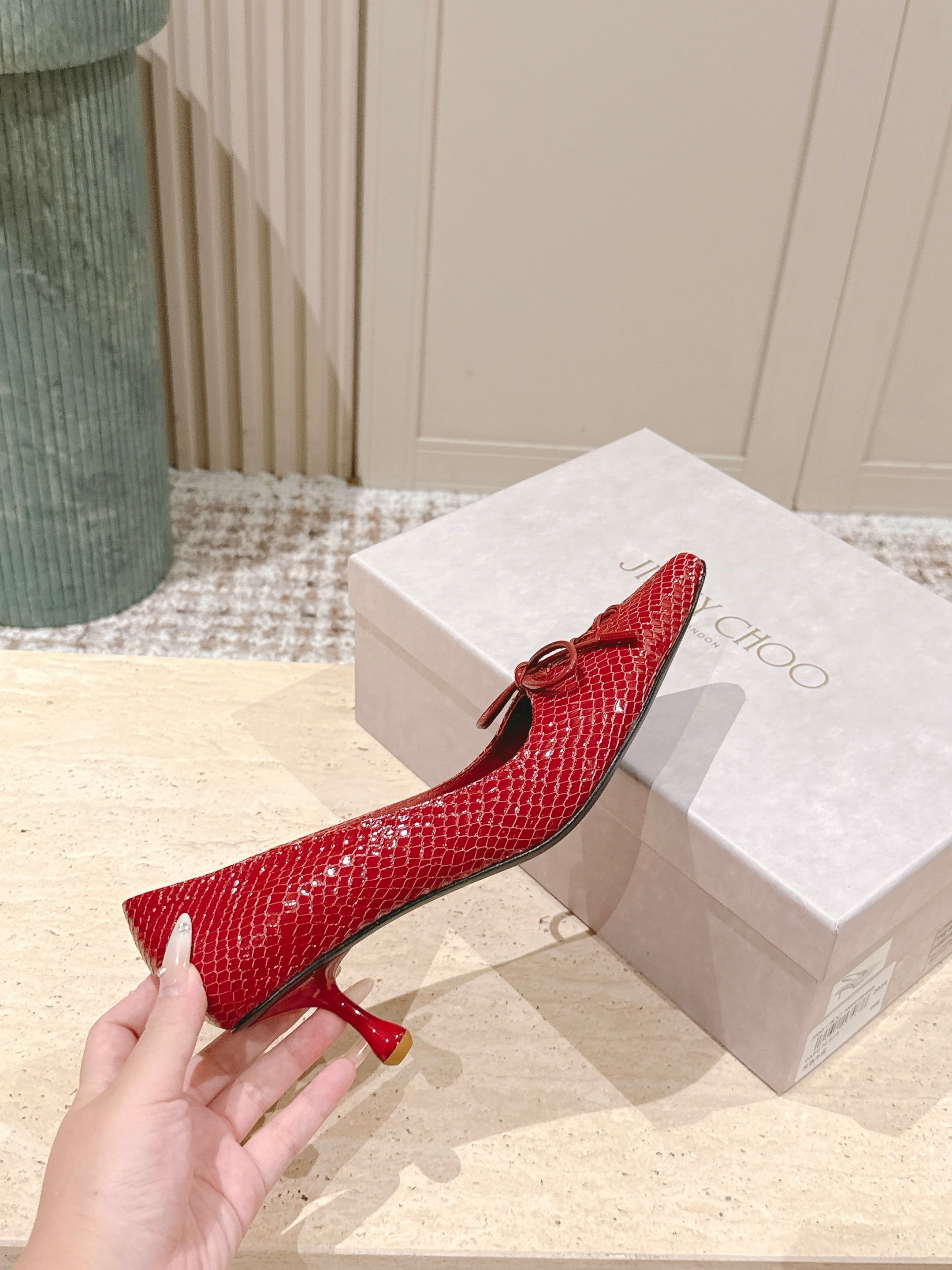 Jimmy Scarlett Snake Embossed Pumps 50mm Red Cowhide 431853