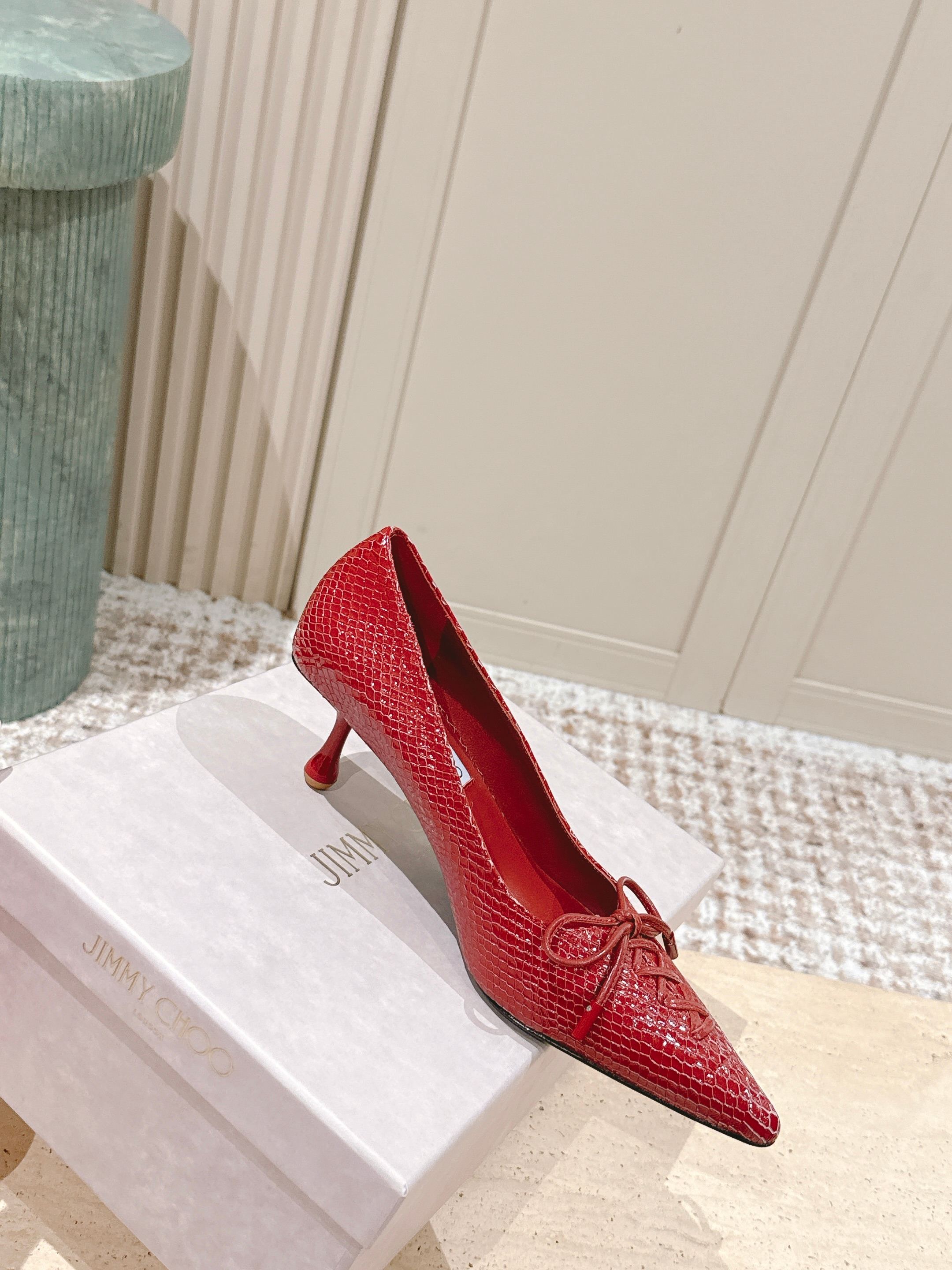 Jimmy Scarlett Snake Embossed Pumps 50mm Red Cowhide 431853