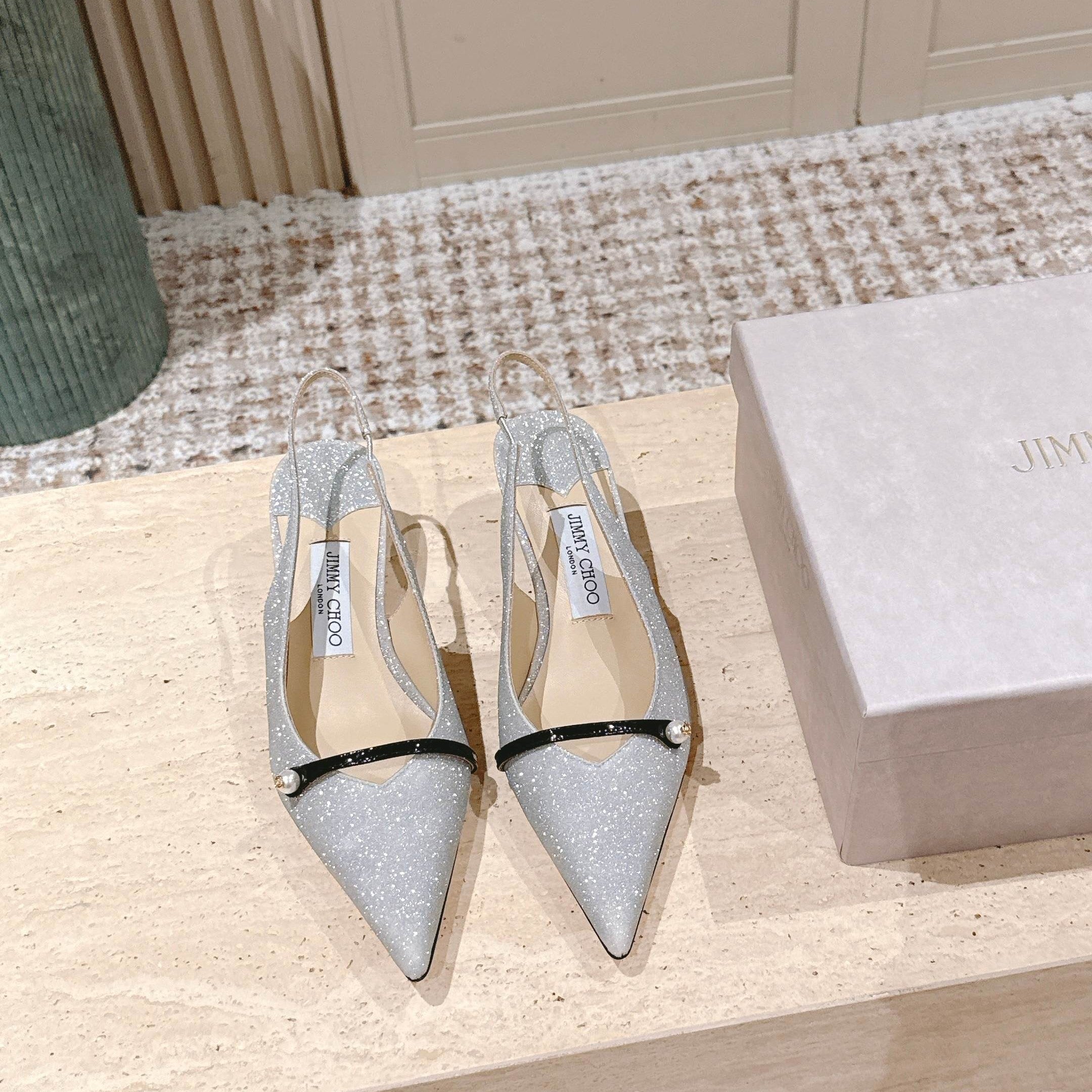 Jimmy 25 Amita Slingback 45mm Sliver Glitter & Patent Leather 431860