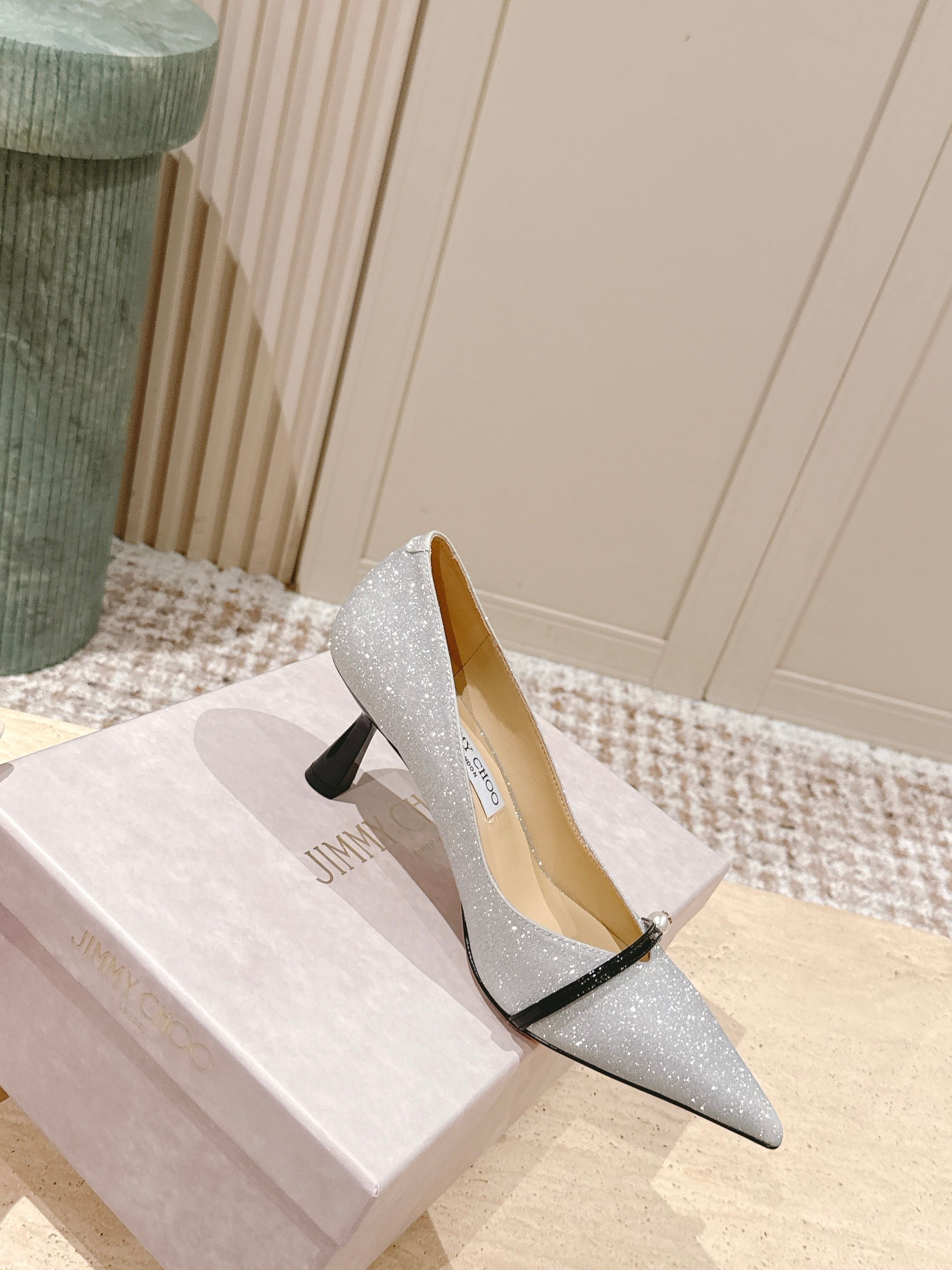 Jimmy 25 Amita Pump 65mm Sliver Glitter & Patent Leather 431864