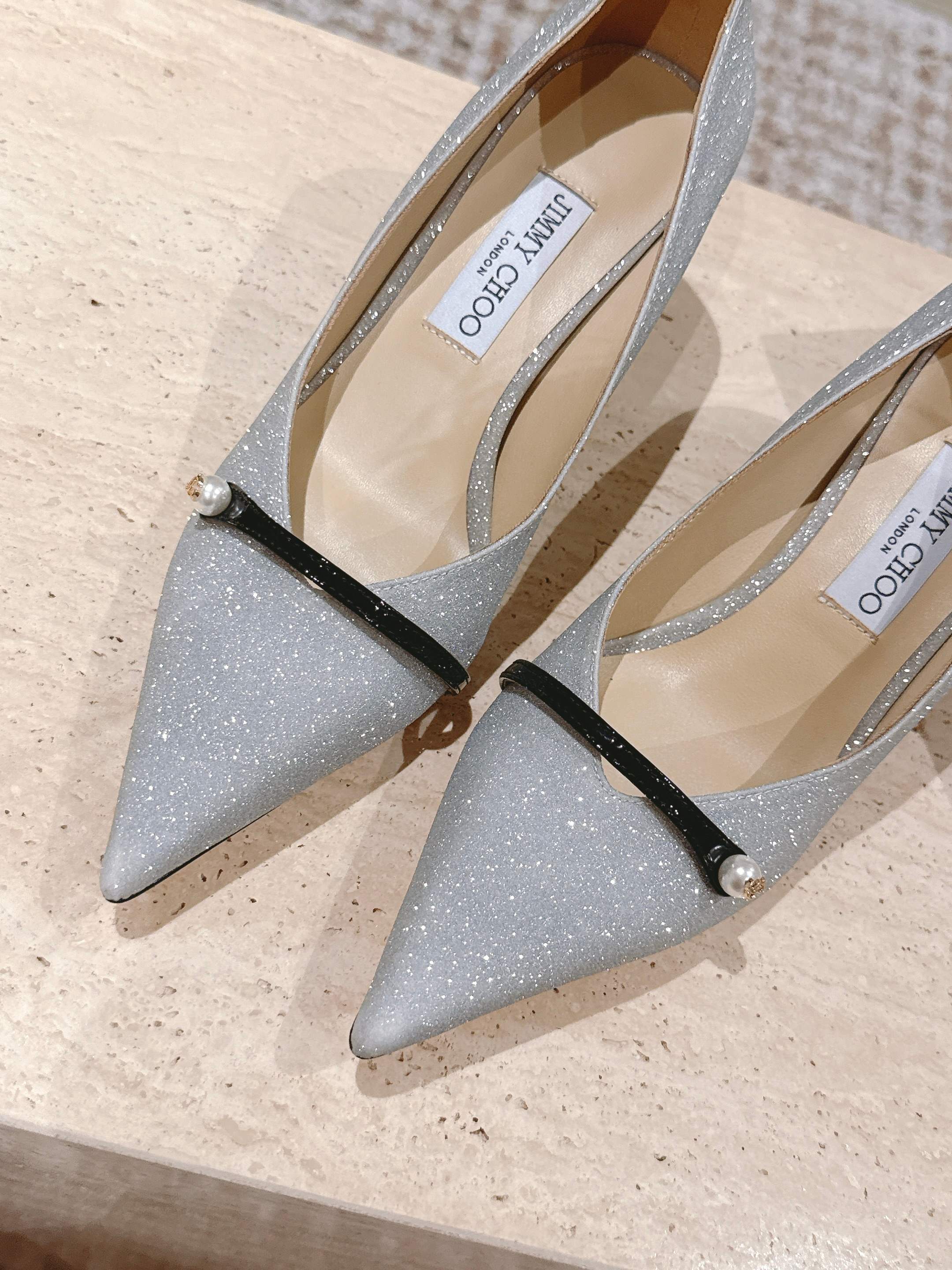 Jimmy 25 Amita Pump 65mm Sliver Glitter & Patent Leather 431864
