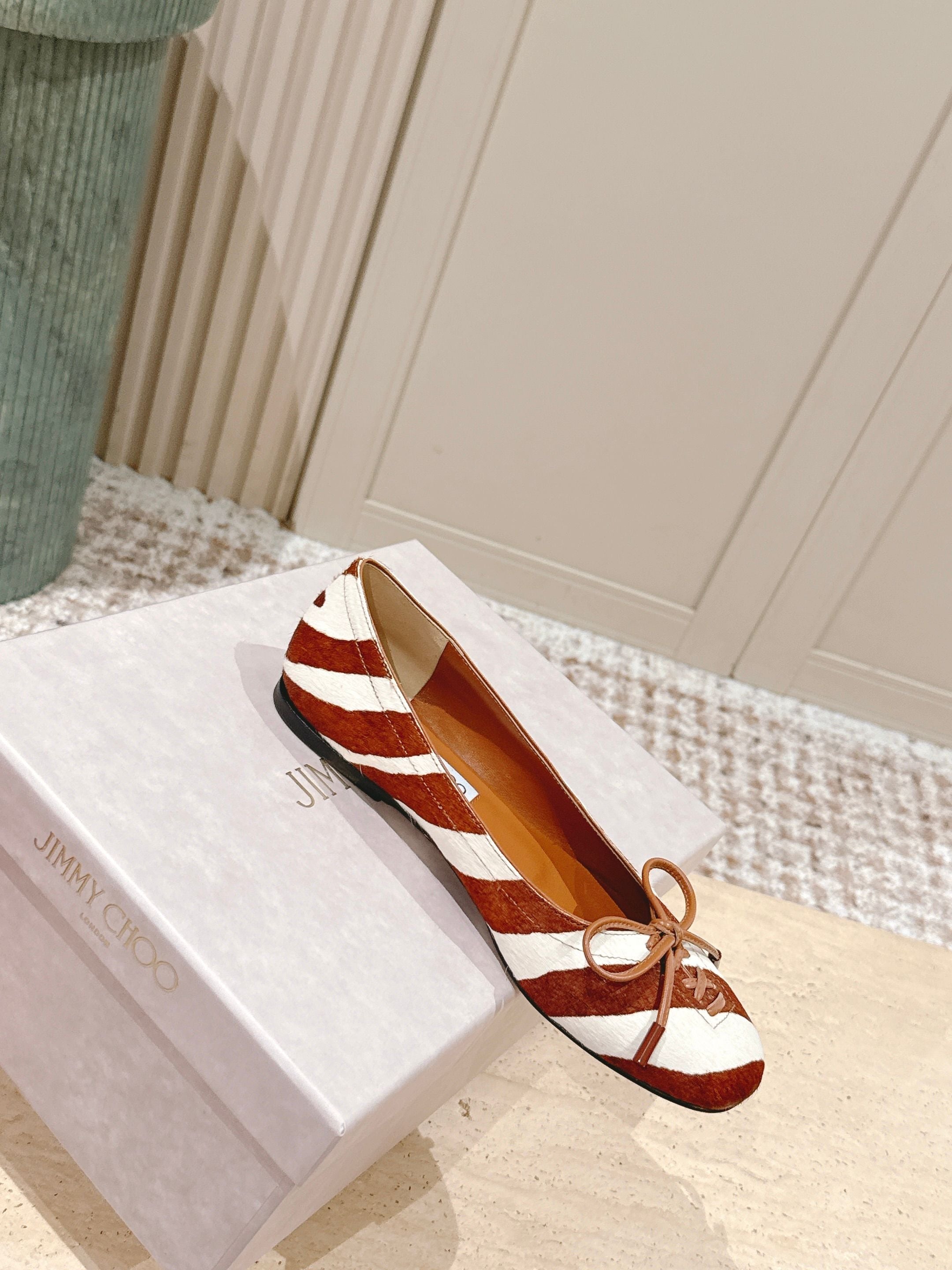 Jimmy 25s Ballet Flats 10mm Light Brown White Zebra Hair & Sheepskin 431865