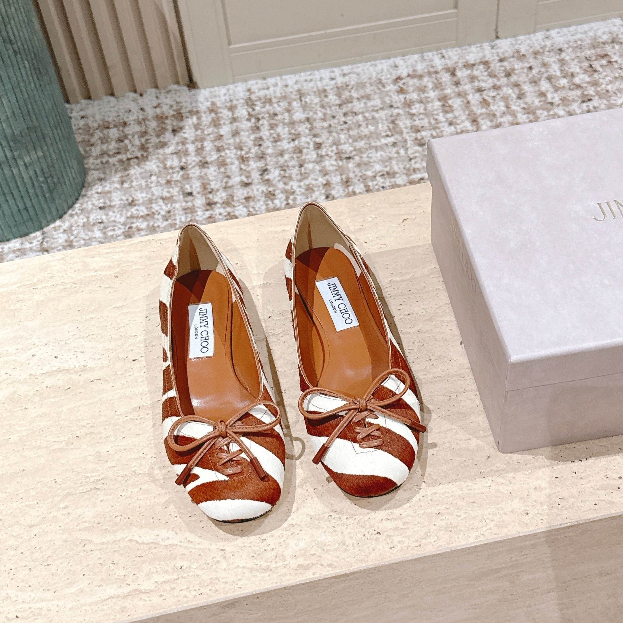 Jimmy 25s Ballet Flats 10mm Light Brown White Zebra Hair & Sheepskin 431865