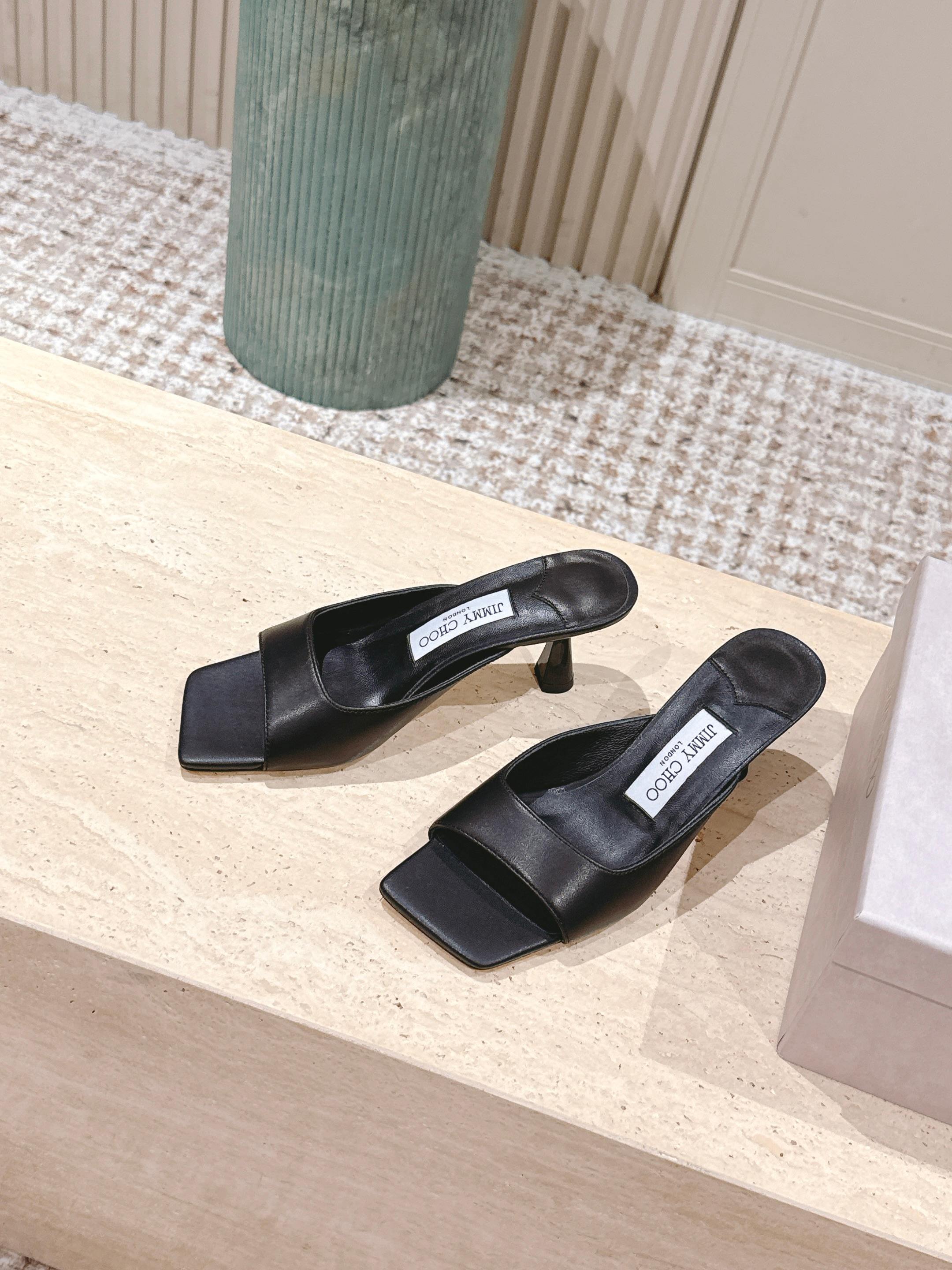 Jimmy 25s Skye Satin Mules 70mm Black Leather 431870