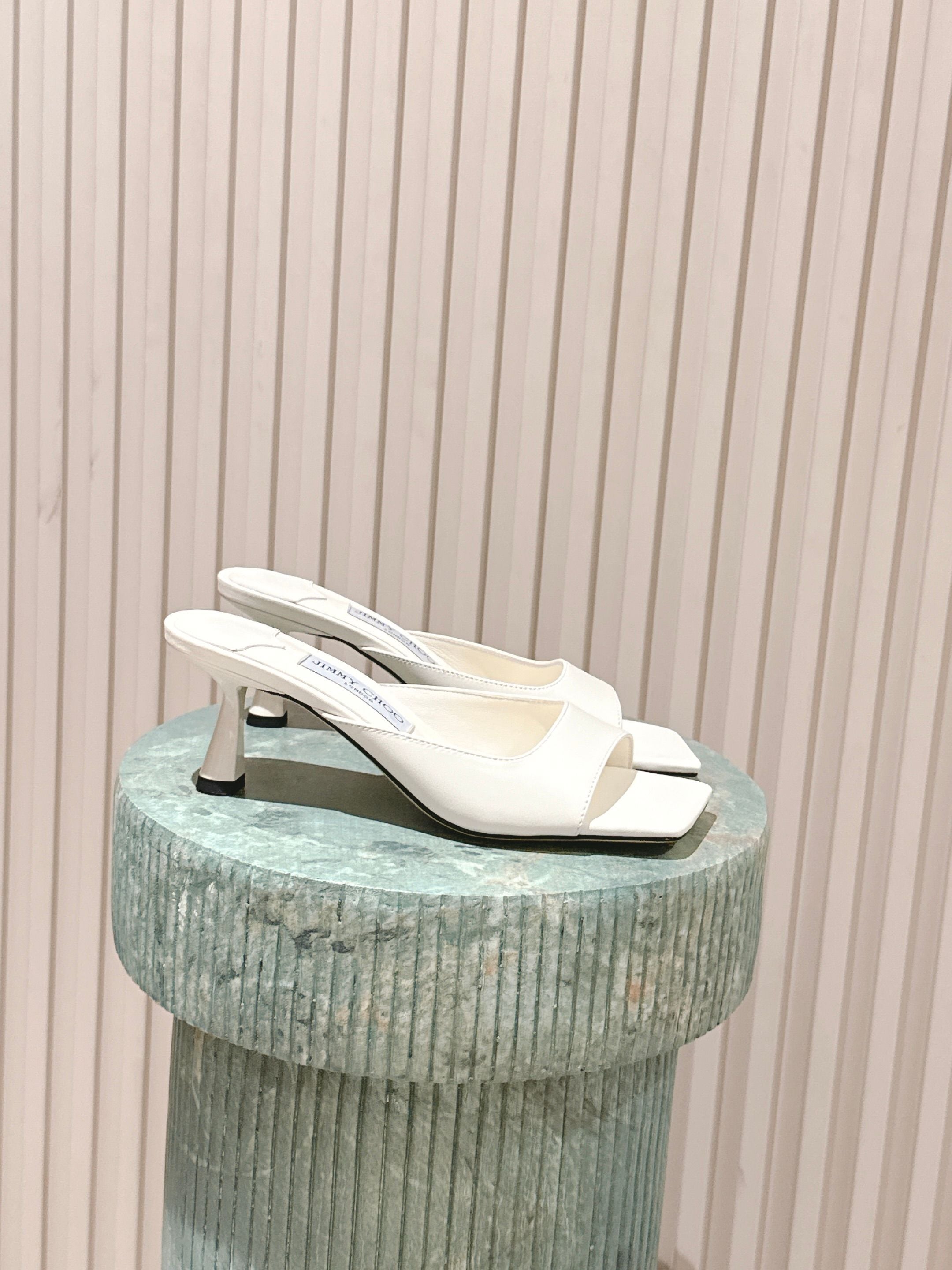 Jimmy 25s Skye Satin Mules 70mm White Leather 431871