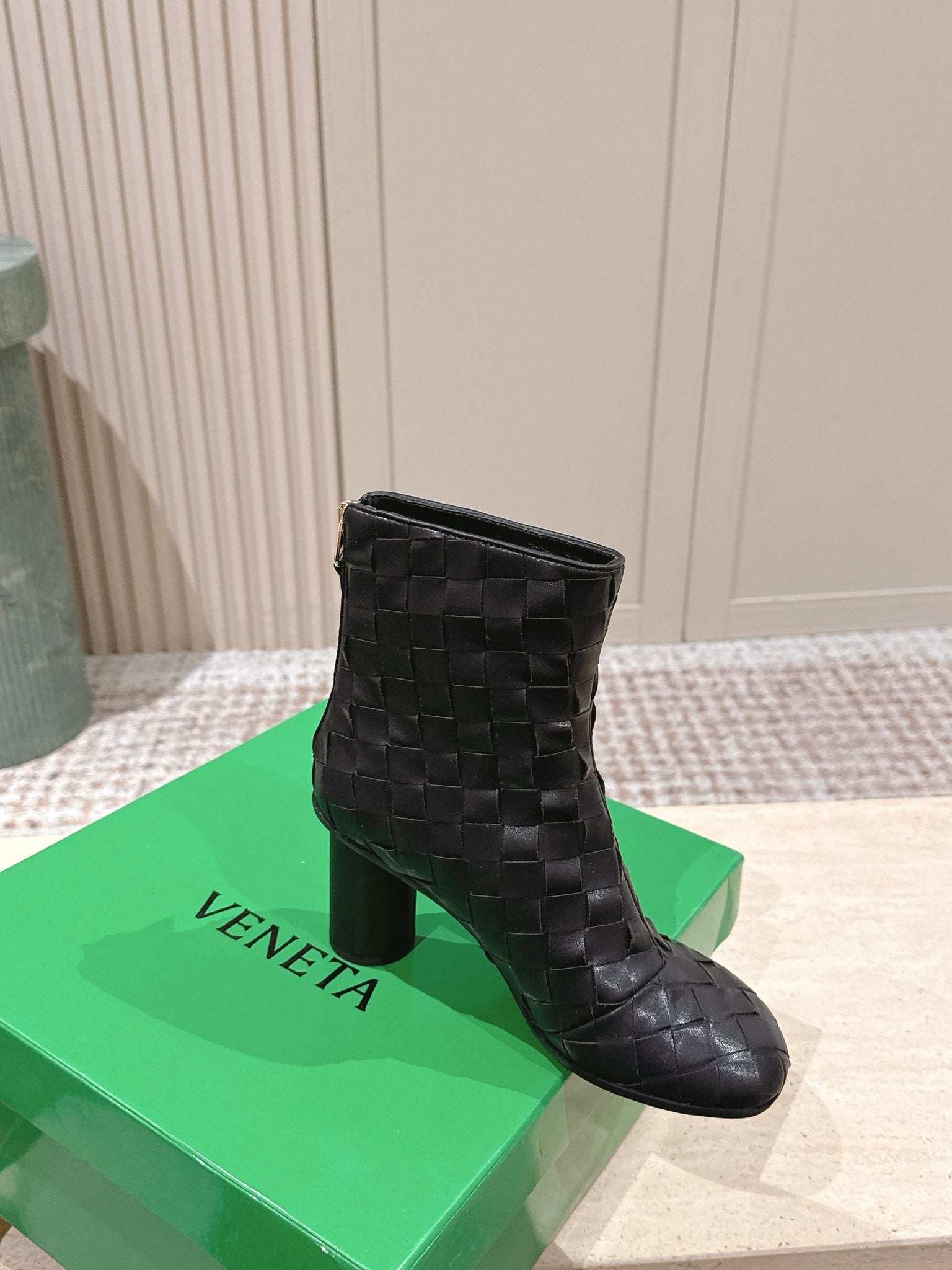 BV 26s Boots 8.5cm Black Intrecciato Lambskin