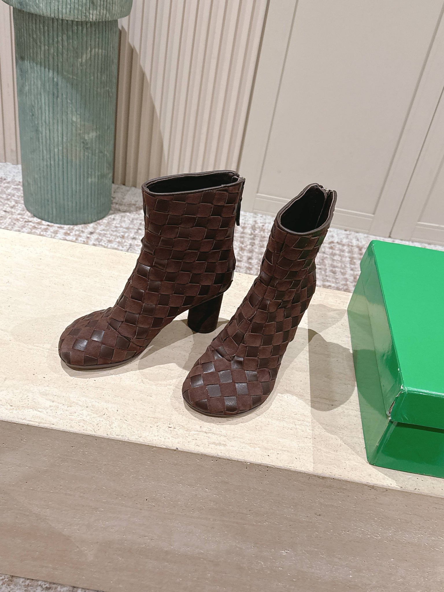 BV 26s Boots 8.5cm Dark Brown Intrecciato Suede Lambskin