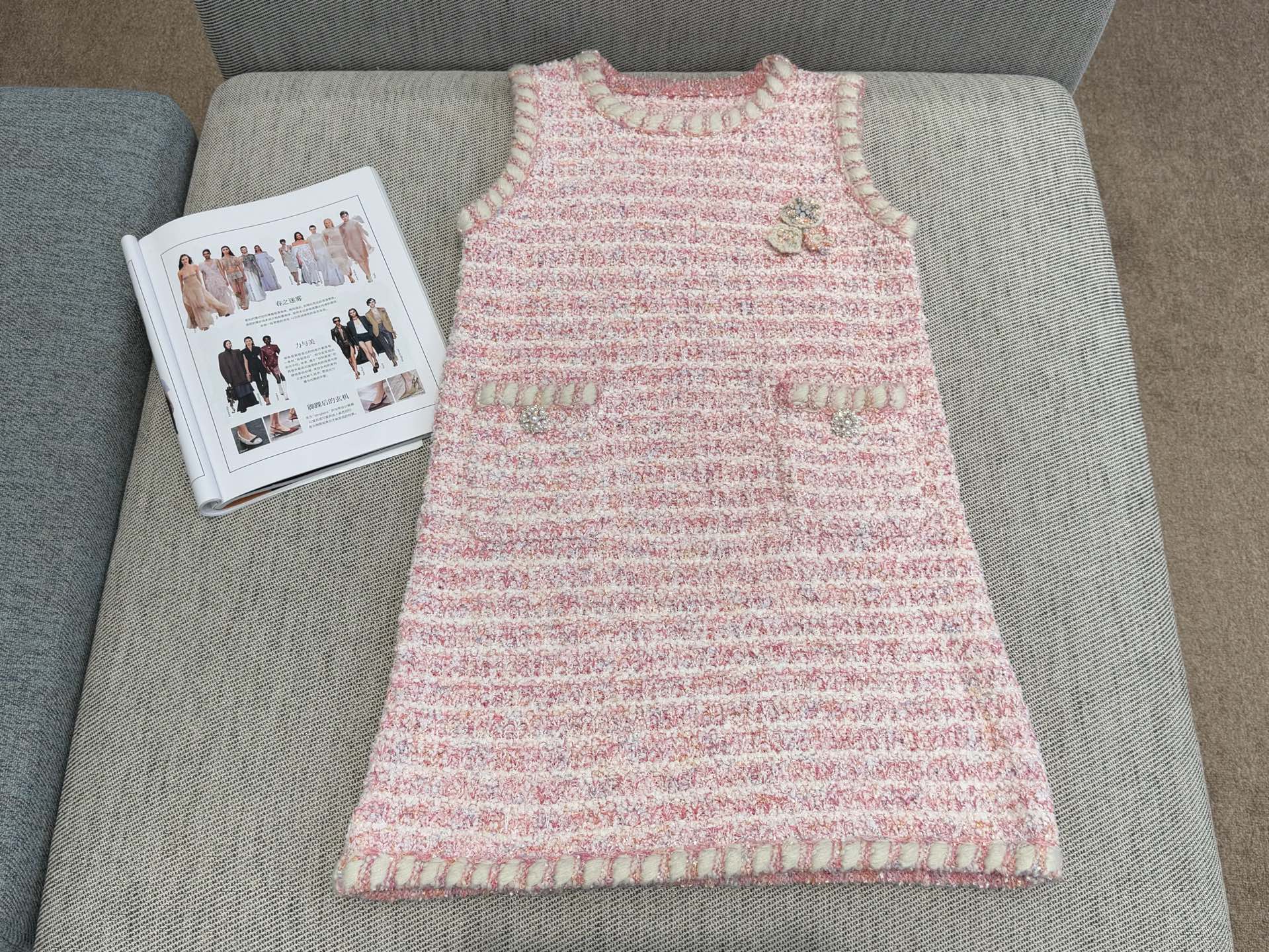 CC Tweed Sleeveless Dress Pink Polyester 251310