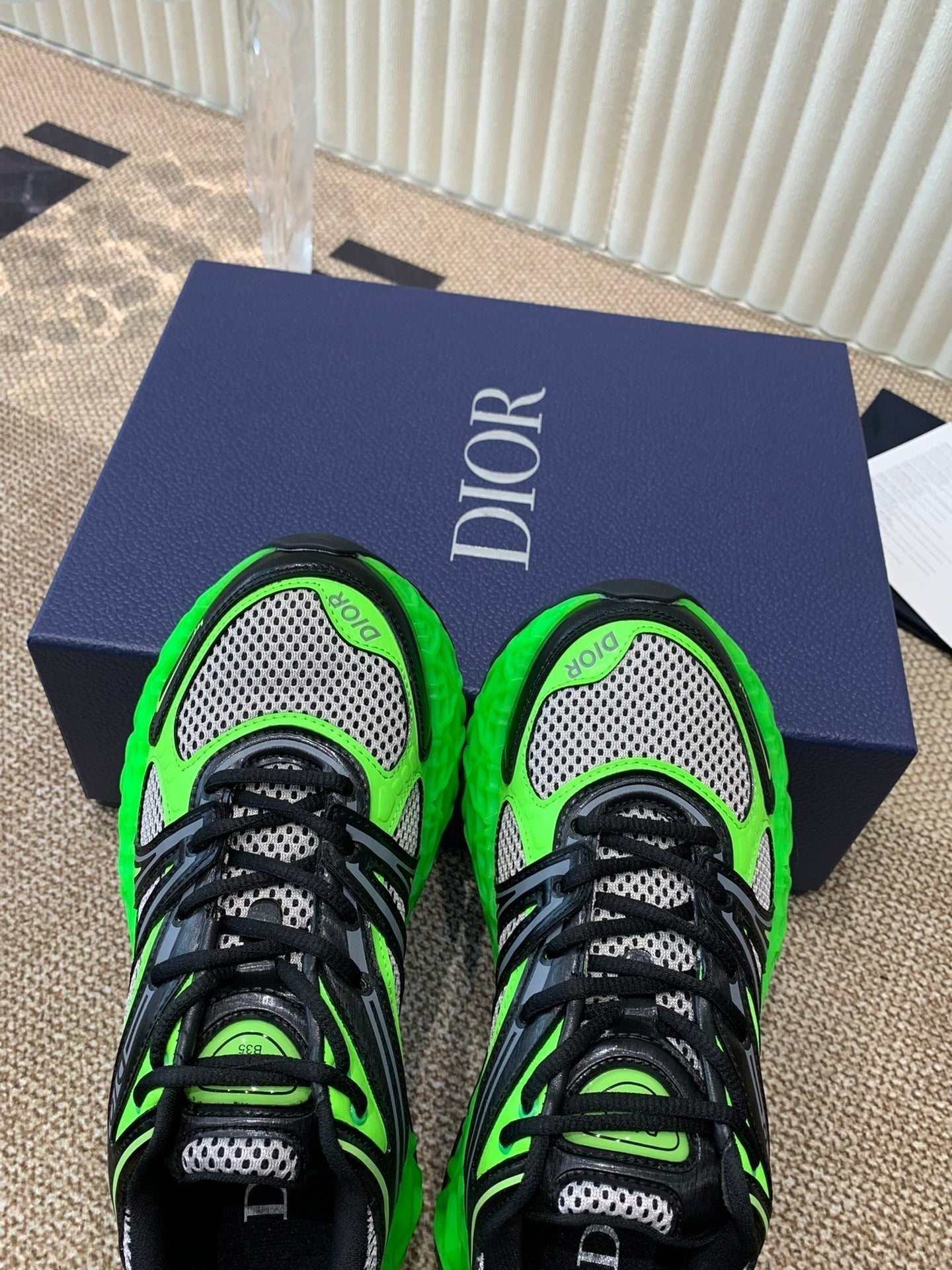 CD Sneaker B35 In Green Mix White Black Calfskin And Fabric 113119