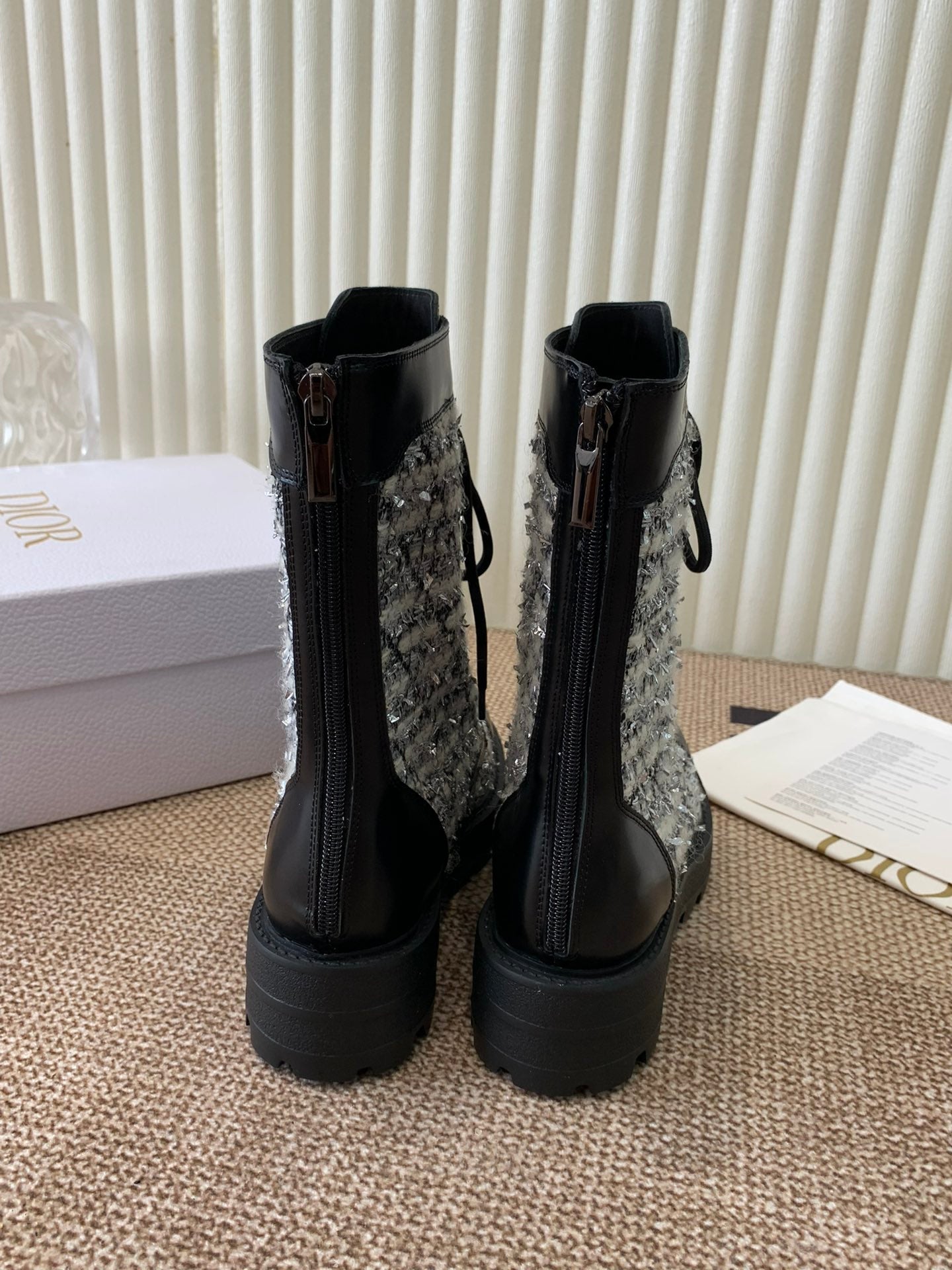 CD D-Unit Ankle Boot In White Mix Black Tweed Fabric And Cowhide 113476
