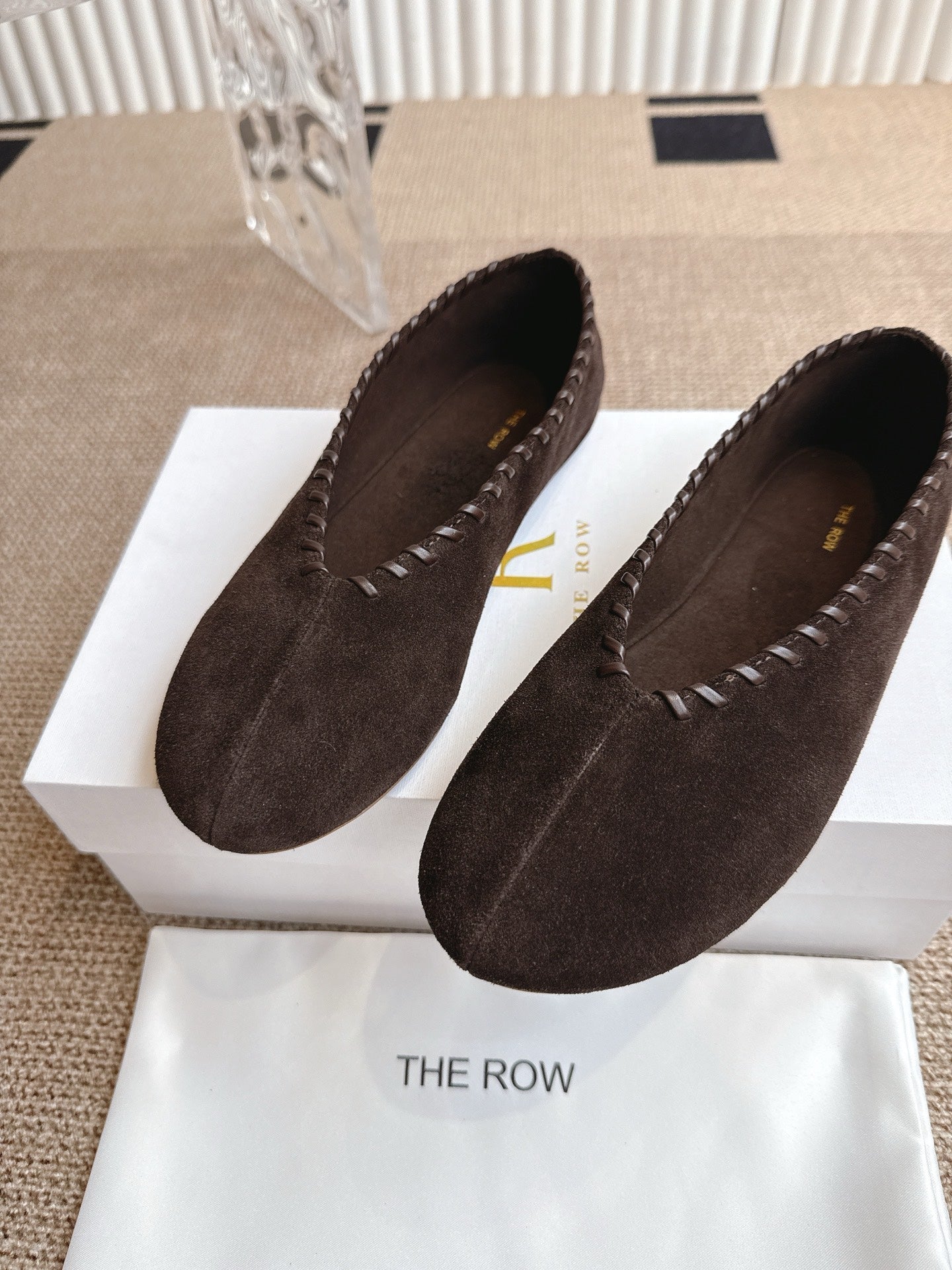 The Row 25ss Ballet Flat Dark Brown Nubuck Leather 443303