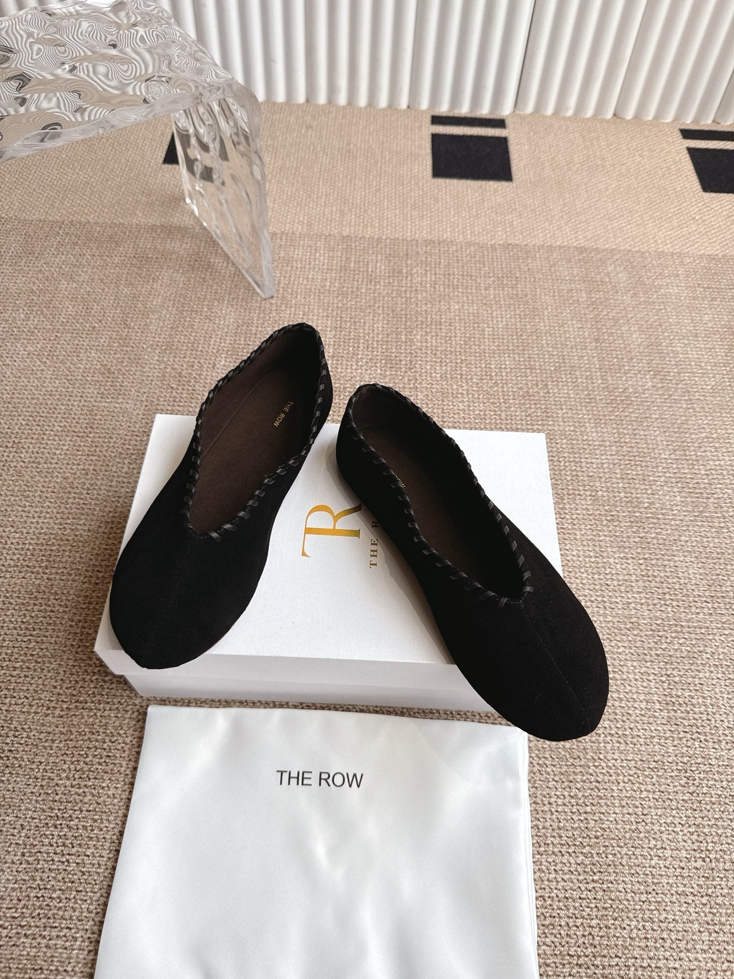 The Row 25ss Ballet Flat Black Nubuck Leather 443305