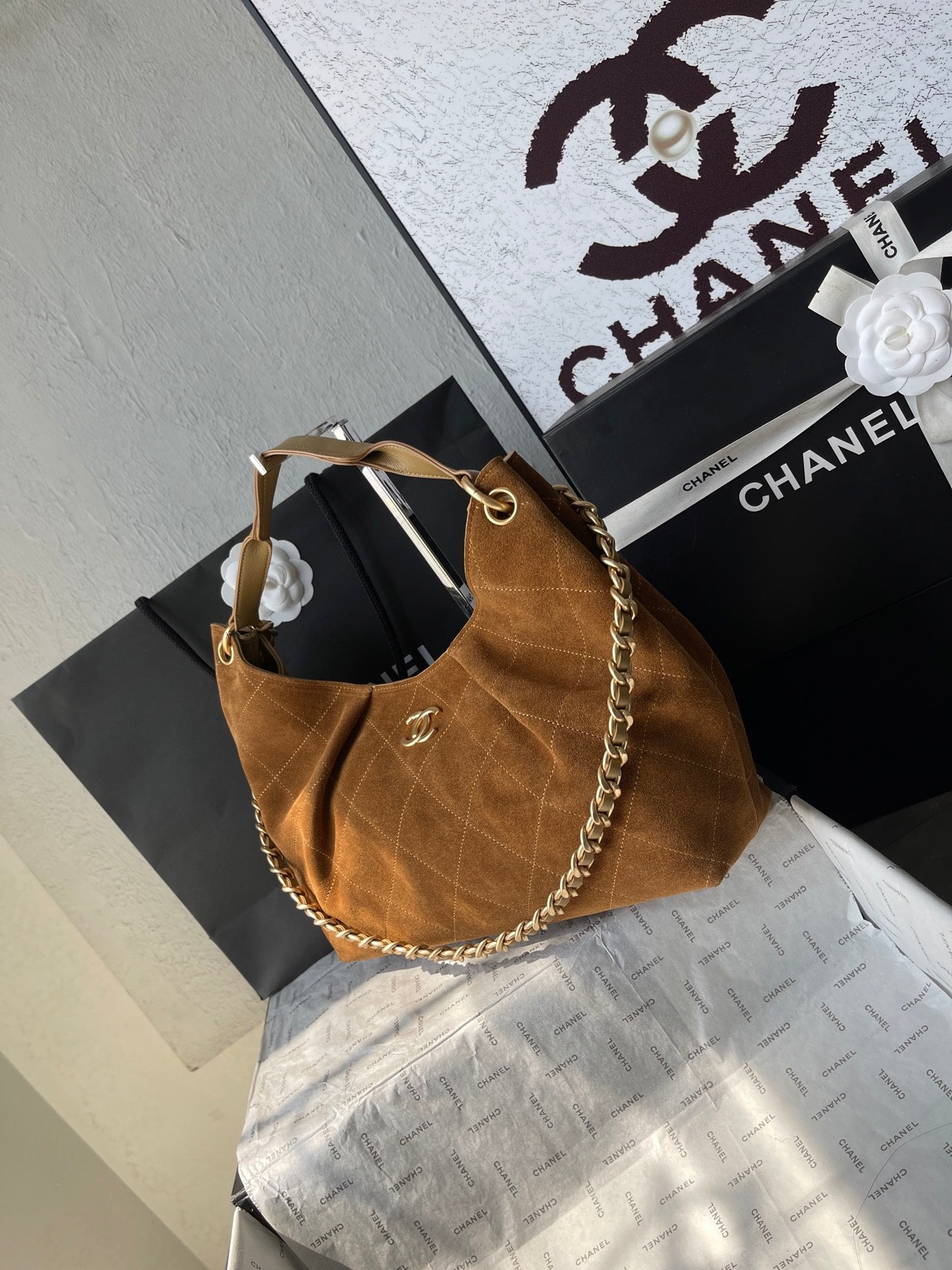 CC Cruise 25/26 Hobo Bag Caramel Suede GHW 269207