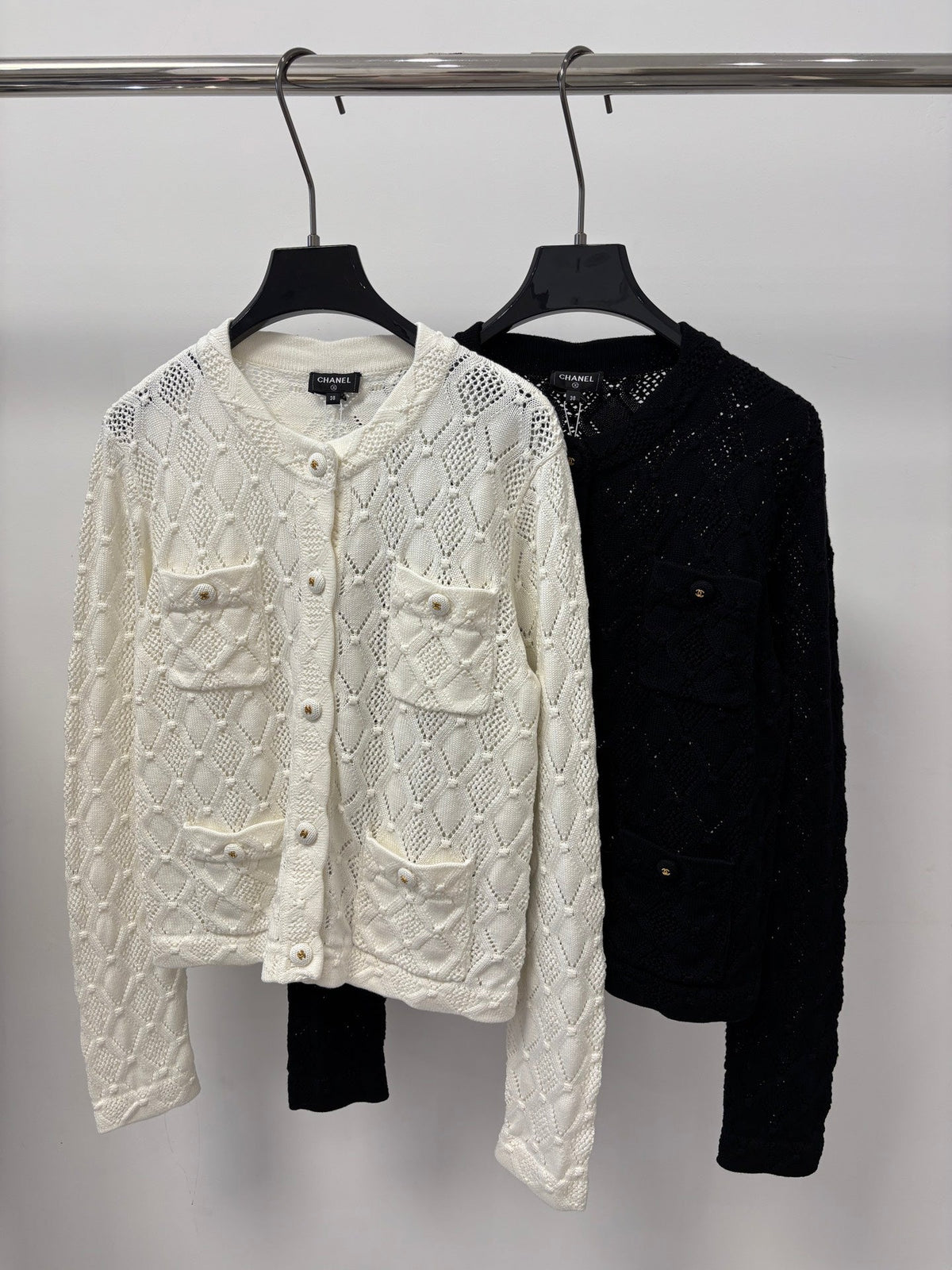 Chanel 26s Cardigan White Black Knit 448072