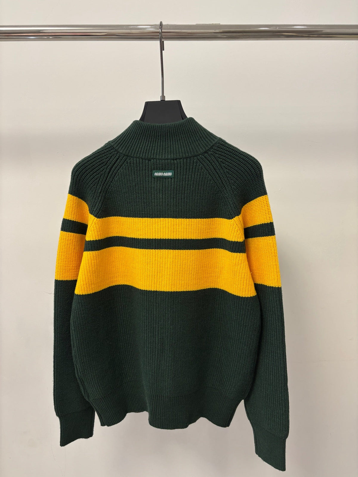 Miu Miu 26s Cardigan Green Yellow Striped Knit 448075