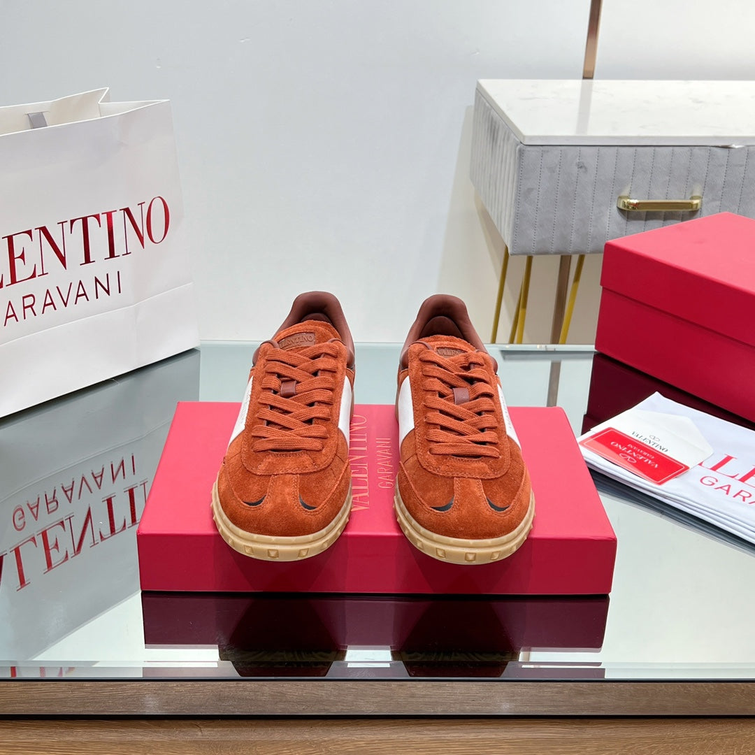 Valentino 25s Upvillage Sneakers In White Mix Dark Orange Suede