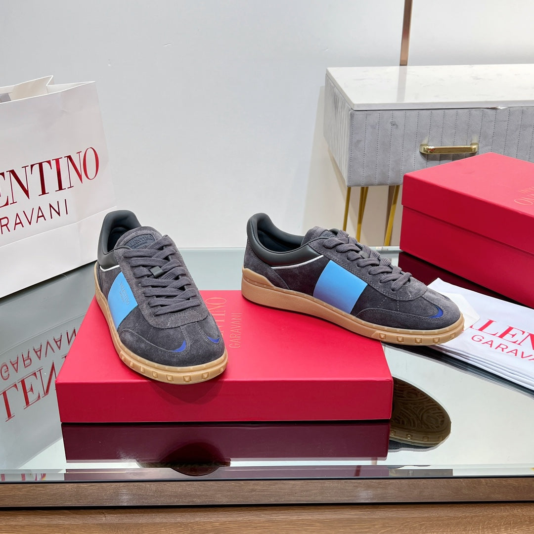 Valentino 25s Upvillage Sneakers In Dark Grey Mix Blue Suede