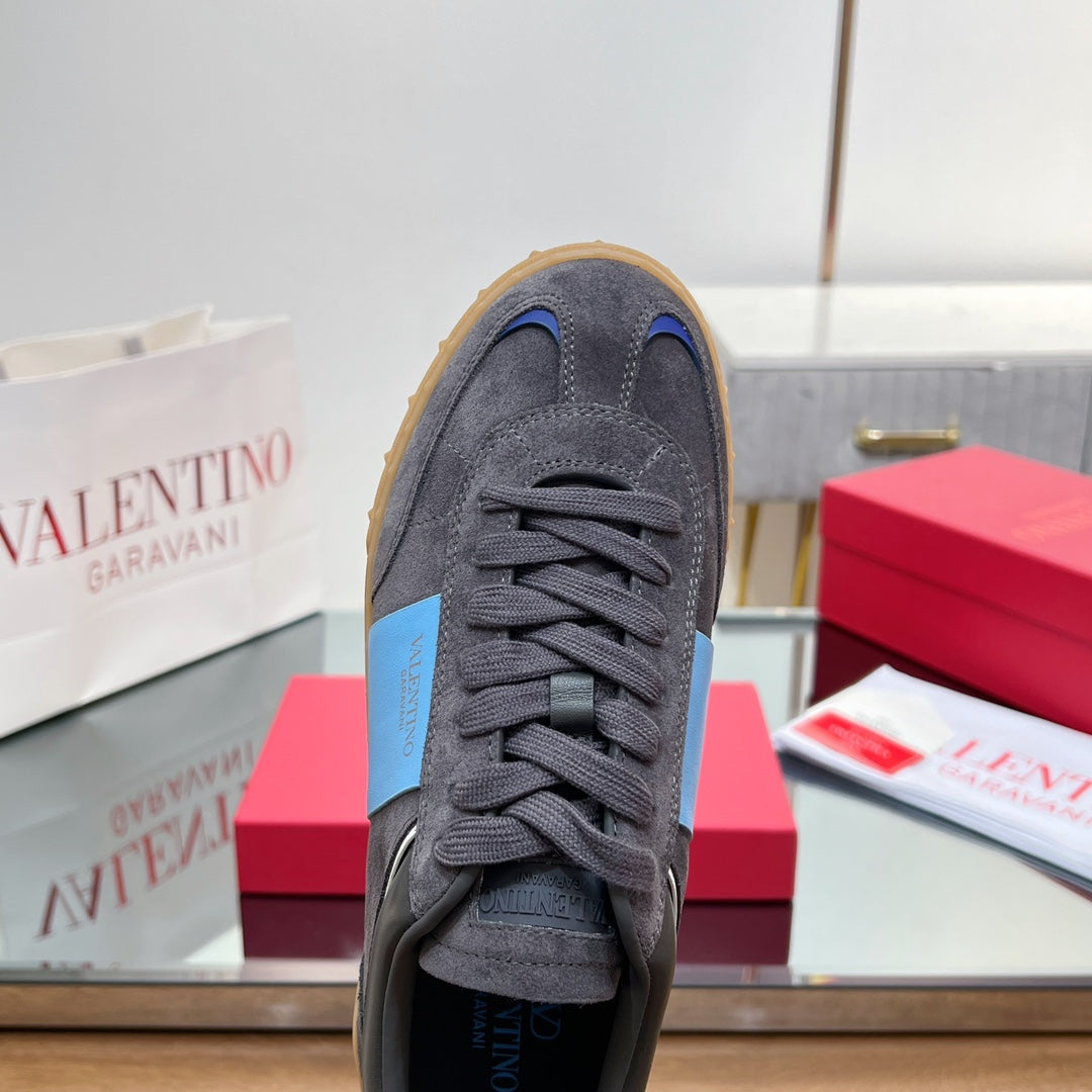 Valentino 25s Upvillage Sneakers In Dark Grey Mix Blue Suede