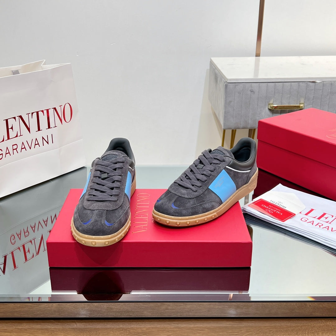 Valentino 25s Upvillage Sneakers In Dark Grey Mix Blue Suede