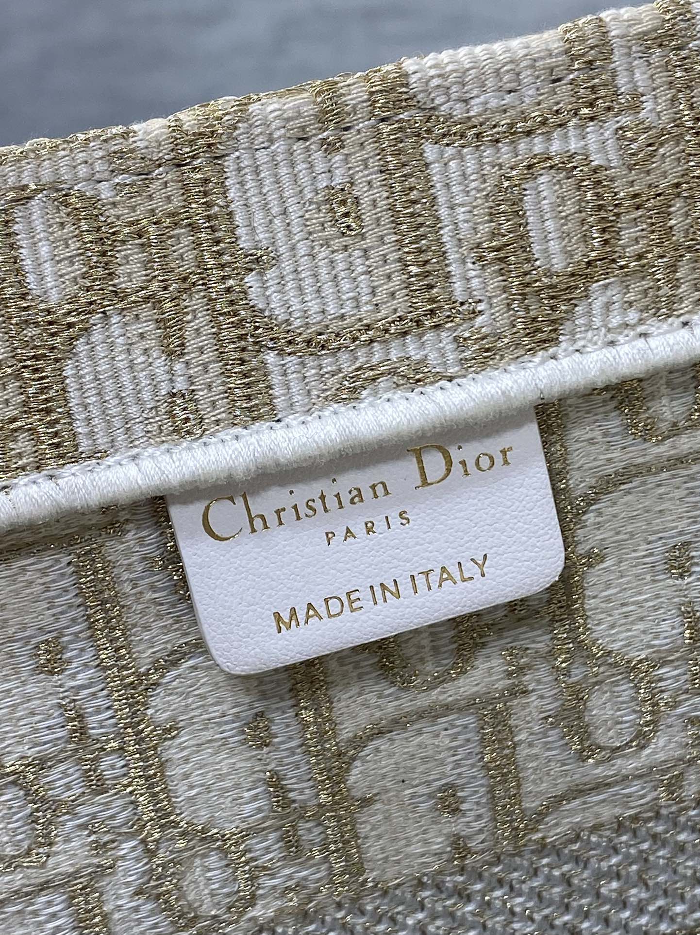 CD Medium Dior Book Tote White Beige Cotton Oblique Jacquard