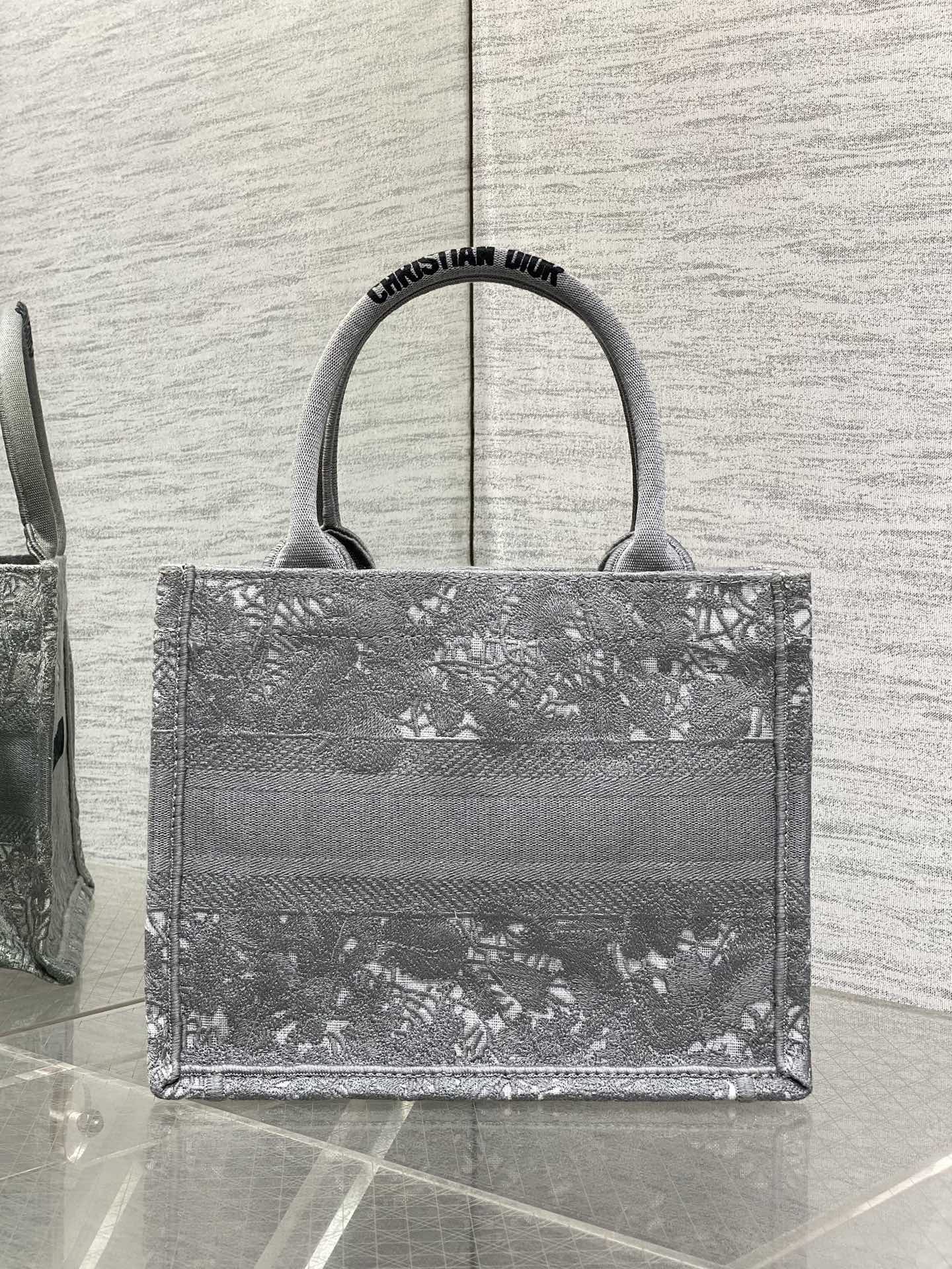 CD Small Dior Book Tote Scotland’s National Flower Pattern Grey Cotton