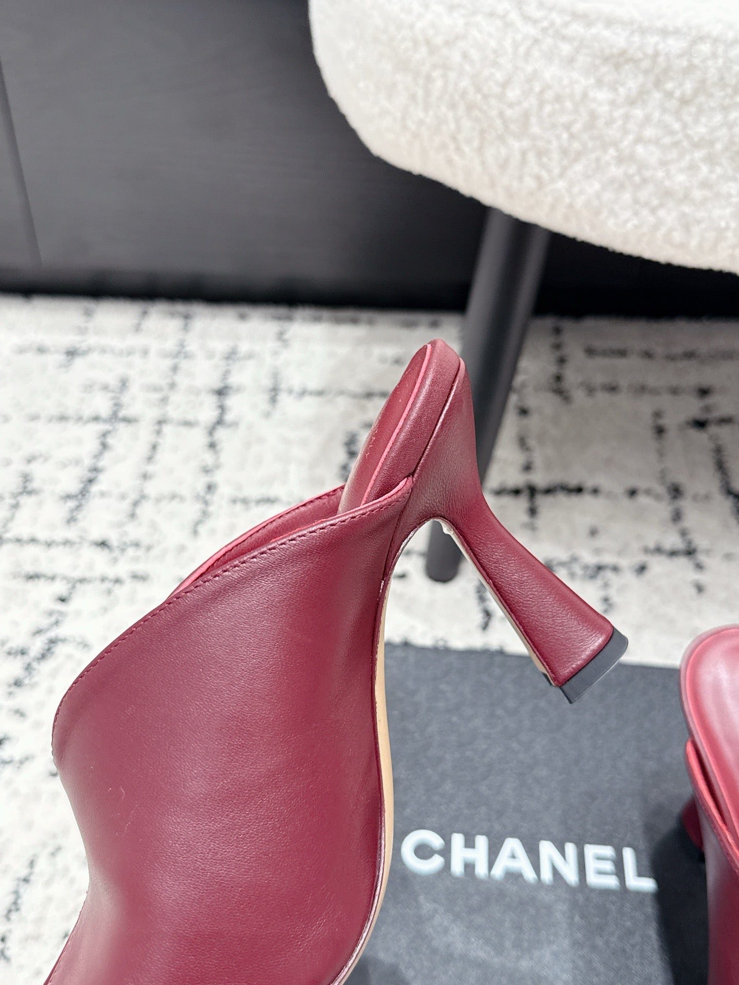 CC 26s Square Toe High Heels 9.5cm Burgundy White Sheepskin 880458