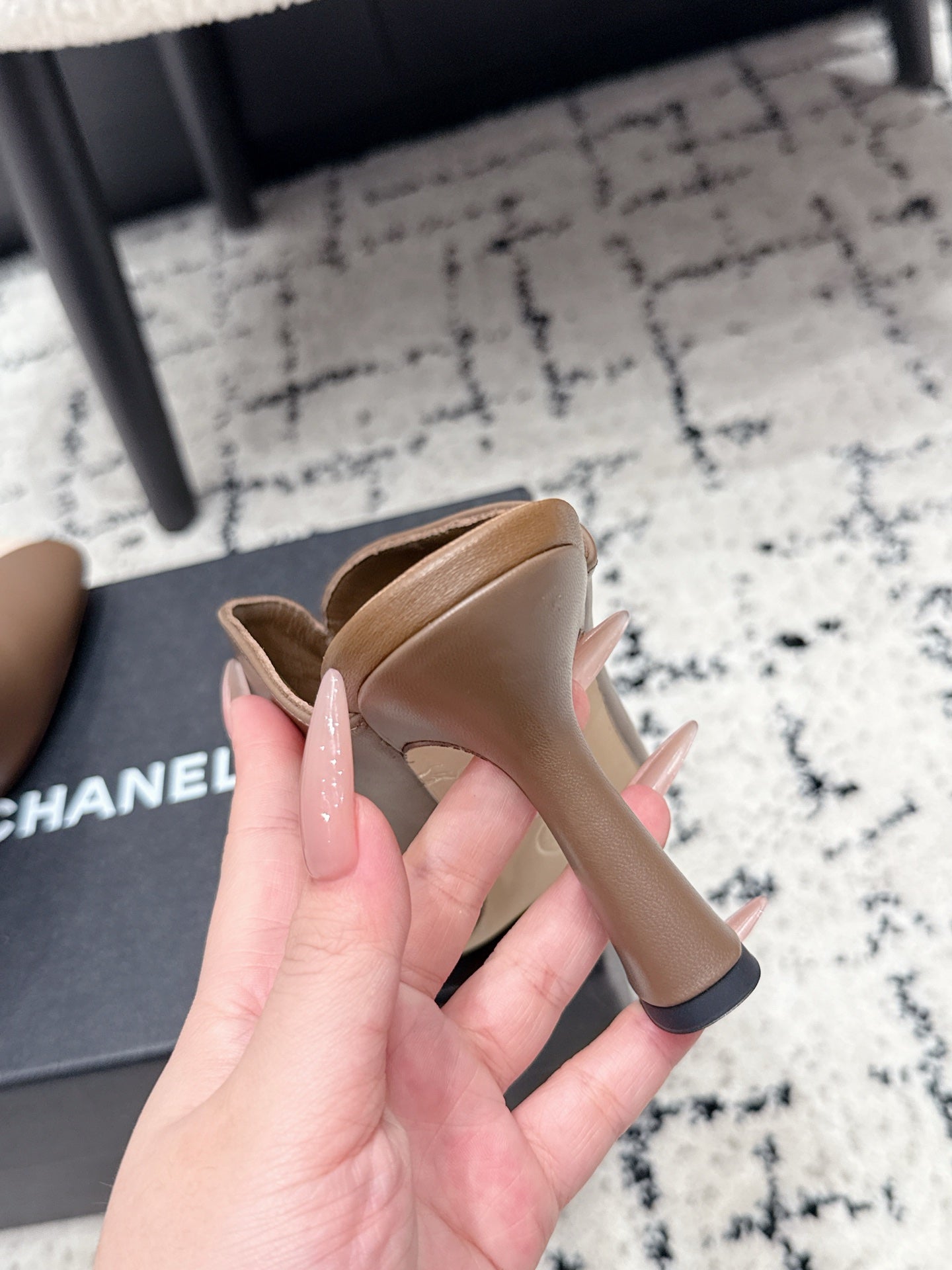 CC 26s Square Toe High Heels 9.5cm Brown White Sheepskin 880459