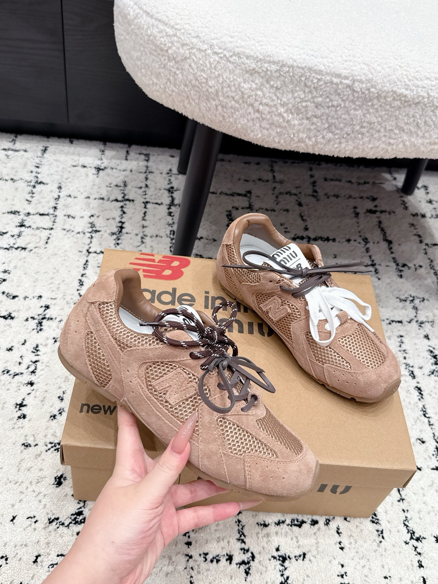Miu 530 Casual Sneaker Light Brown Suede Mesh 880613