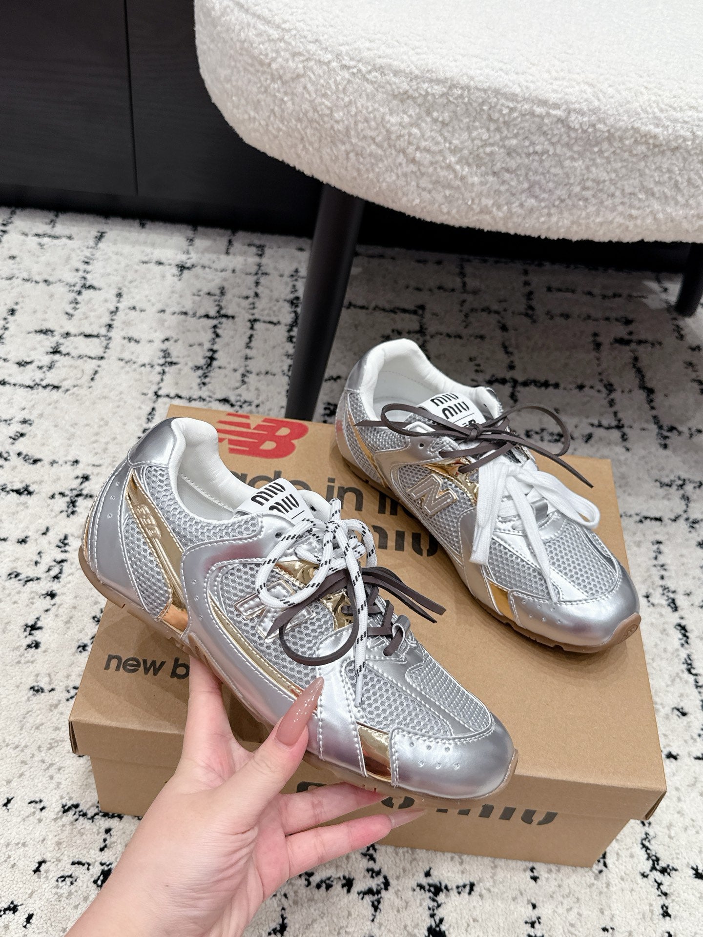 Miu 530 Casual Sneaker Sliver Mesh Metalic Leather 880614