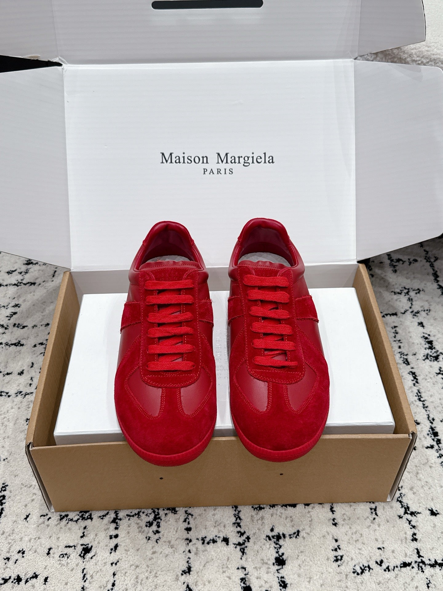 MM6 Replica Casual Sneaker Red Sheepskin Suede 881185