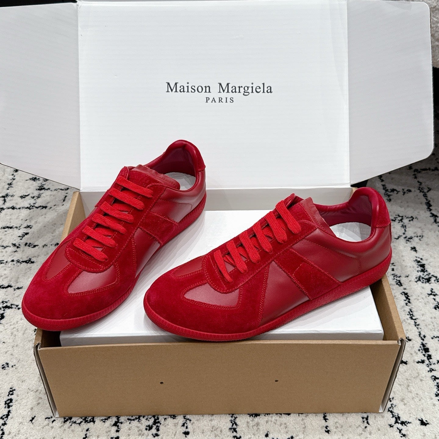 MM6 Replica Casual Sneaker Red Sheepskin Suede 881185