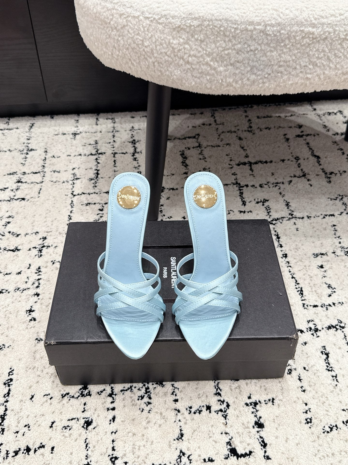 YSL Kate Mule 10.5cm Light Blue Satin 847151