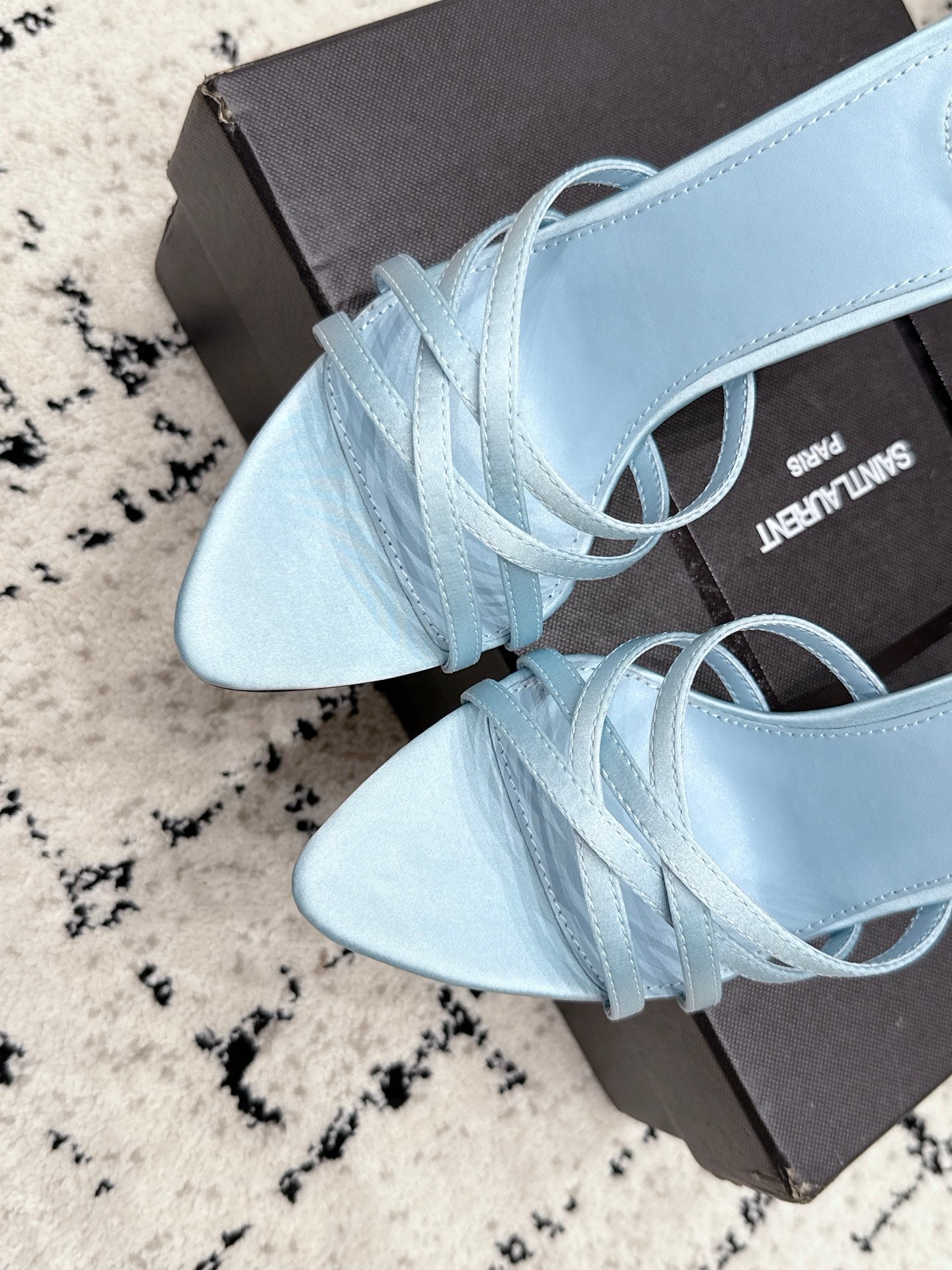 YSL Kate Mule 10.5cm Light Blue Satin 847151