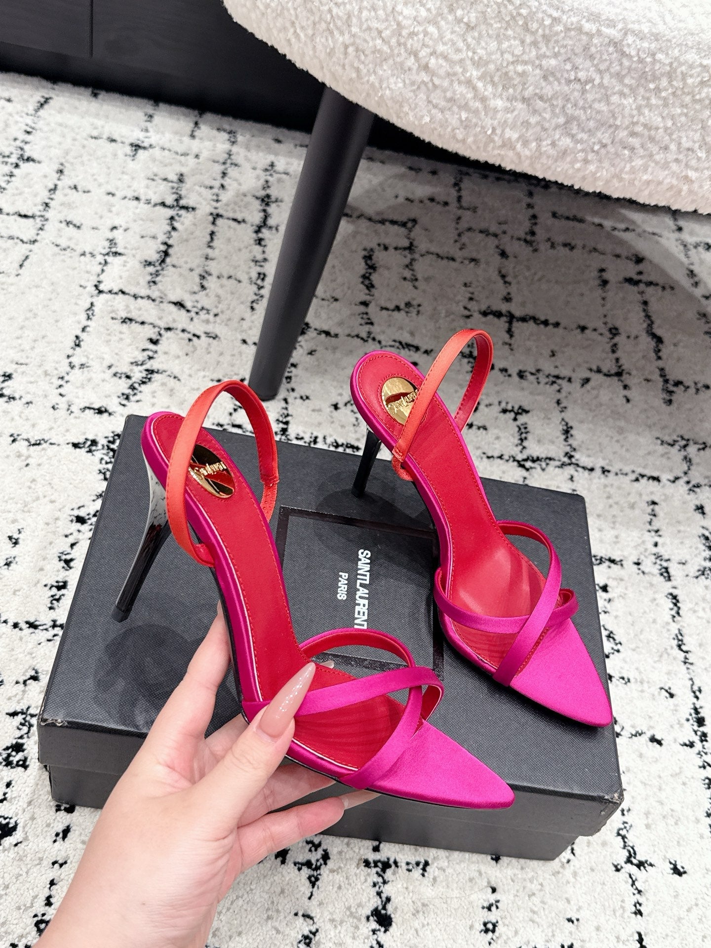 YSL Kirat Sandal 9.5cm Hot Pink Satin 847155