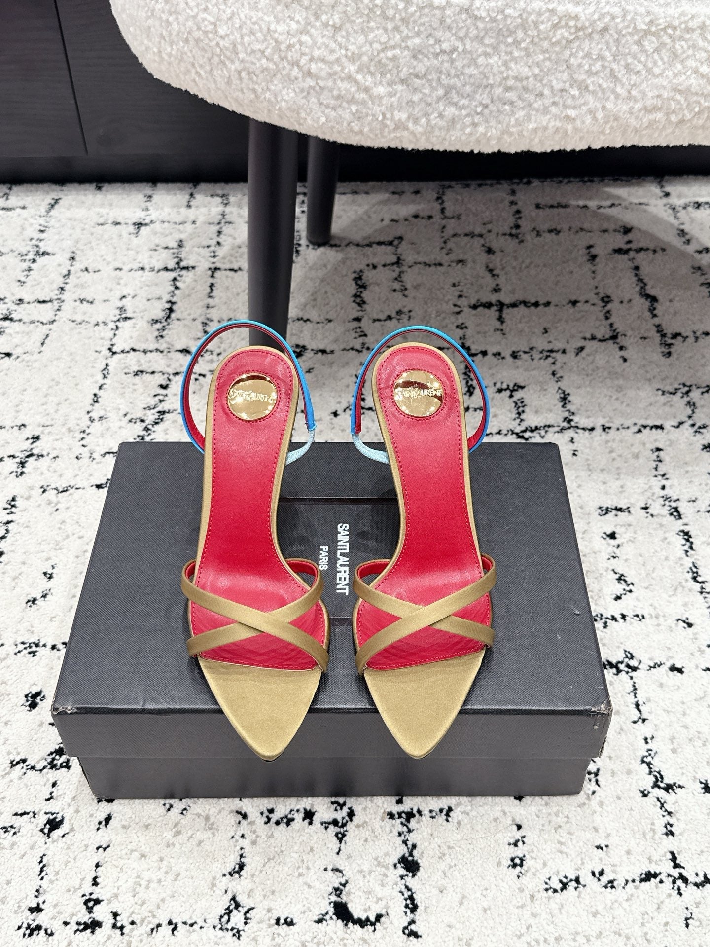YSL Kirat Sandal 9.5cm Gold Satin 847156
