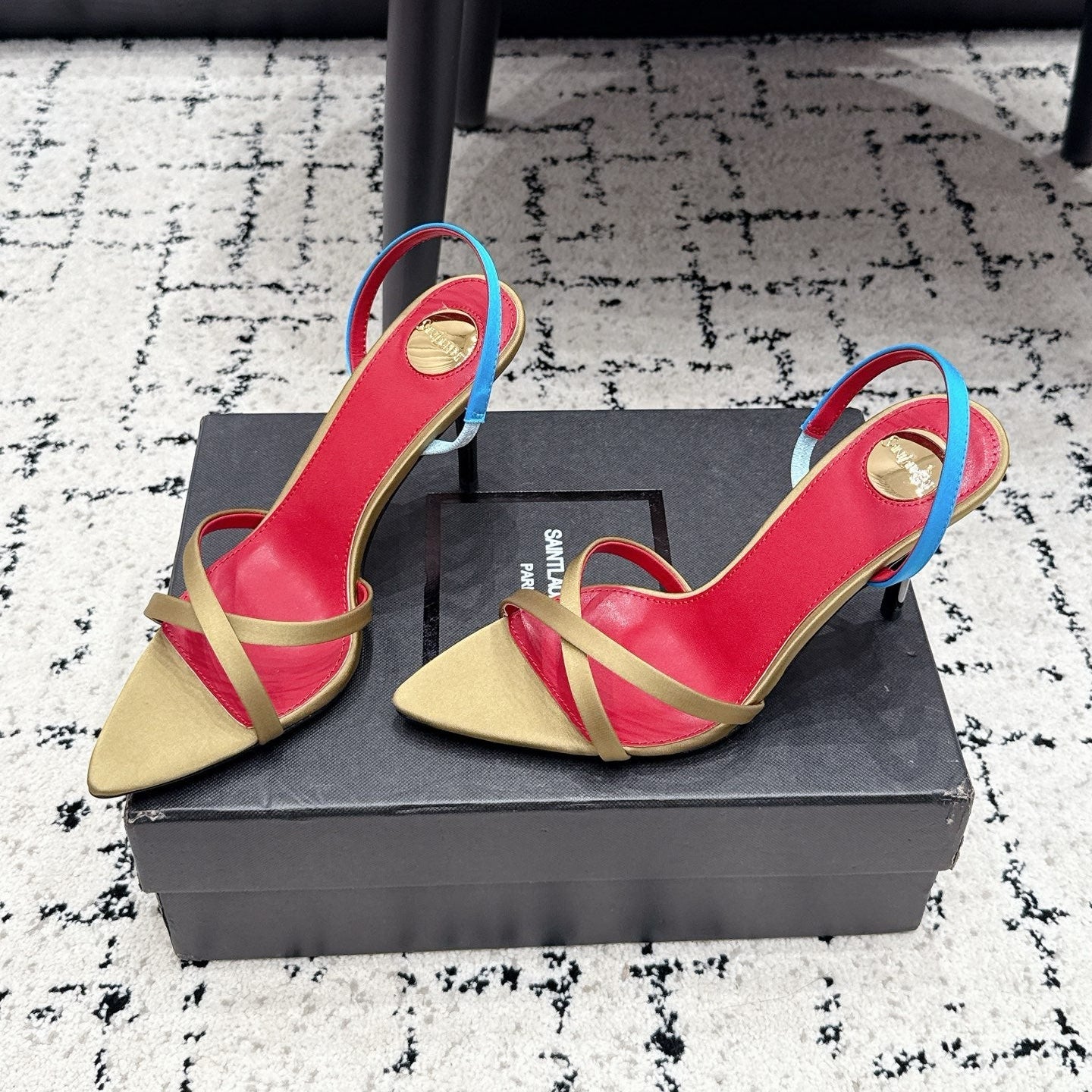YSL Kirat Sandal 9.5cm Gold Satin 847156