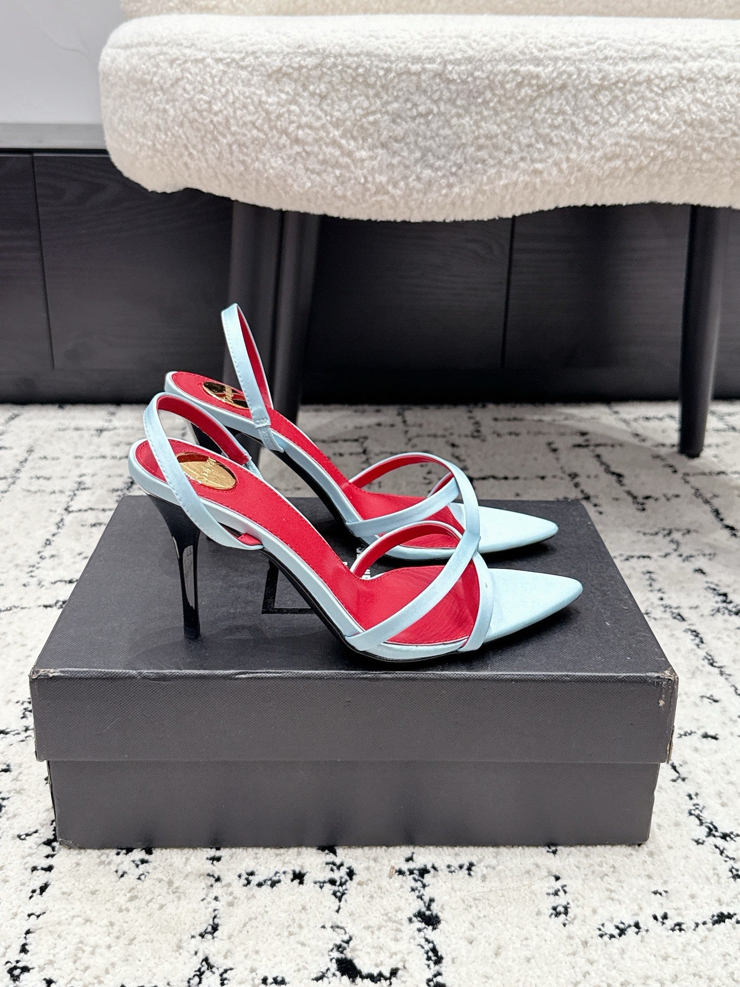YSL Kirat Sandal 9.5cm Light Blue Satin 847158