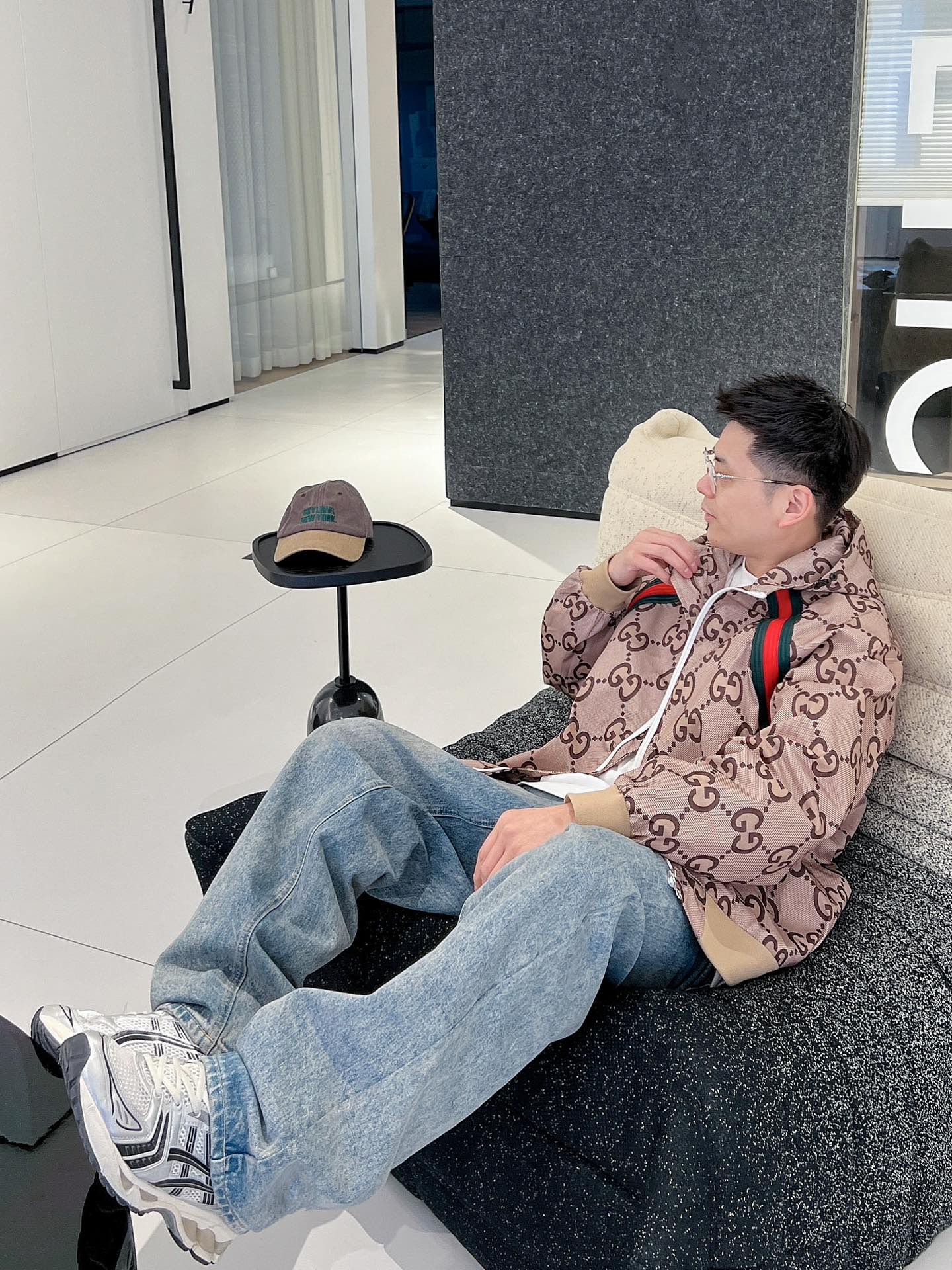 Gucci Men’s Zip Jacket With Web Beige Brown Cotton Technical Fabric