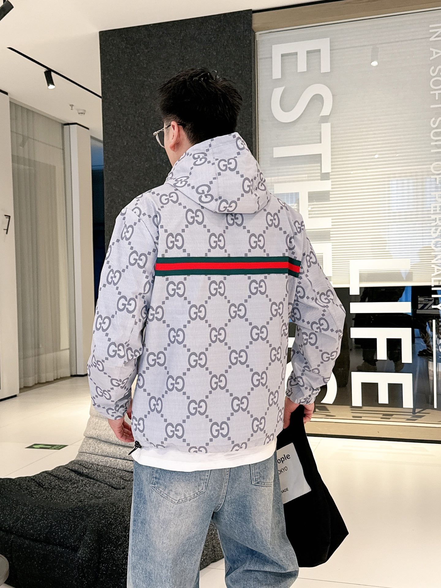 Gucci Men’s Reversible Ripstop Jacket Grey Nylon Fabric