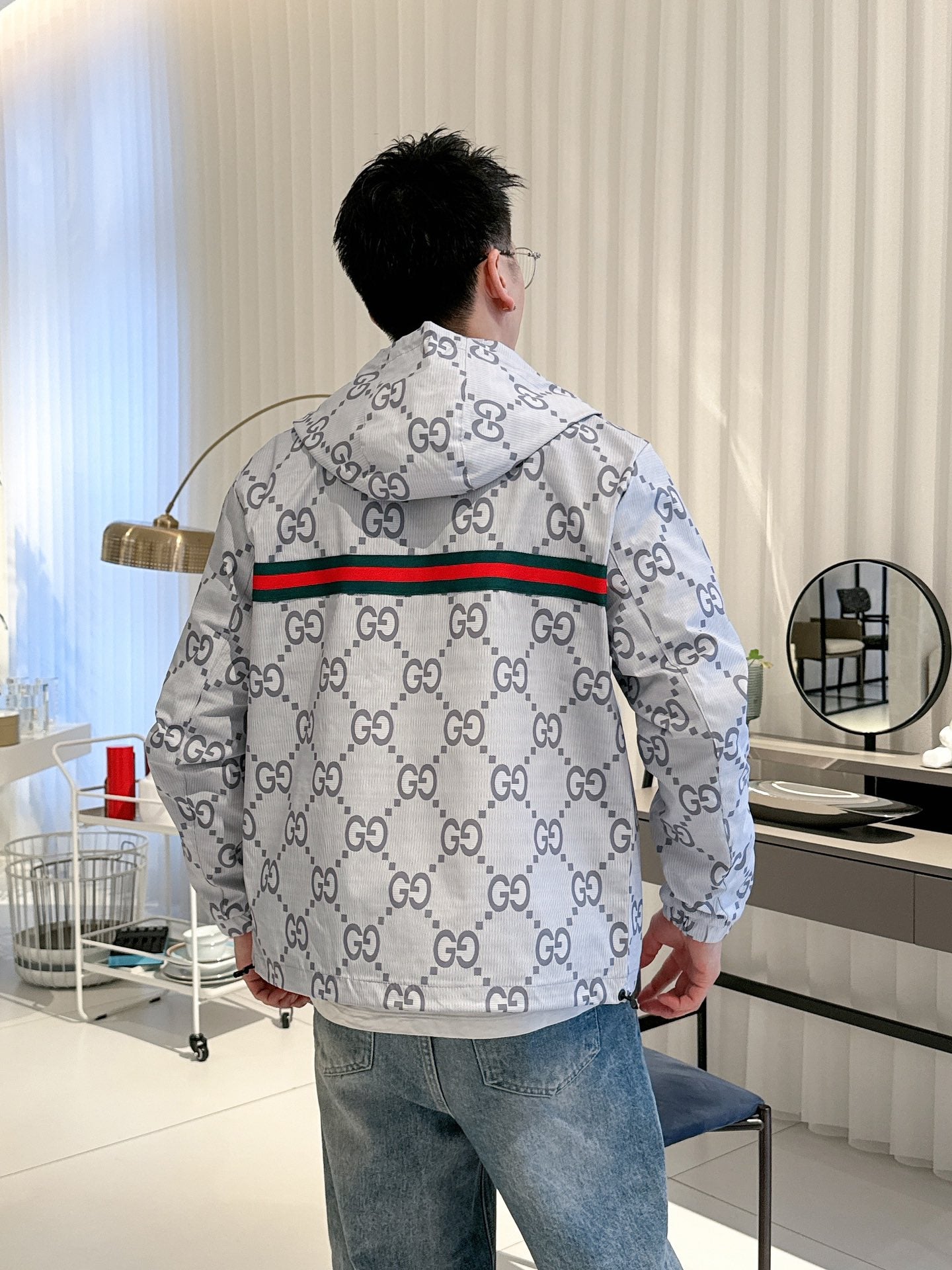 Gucci Men’s Reversible Ripstop Jacket Grey Nylon Fabric