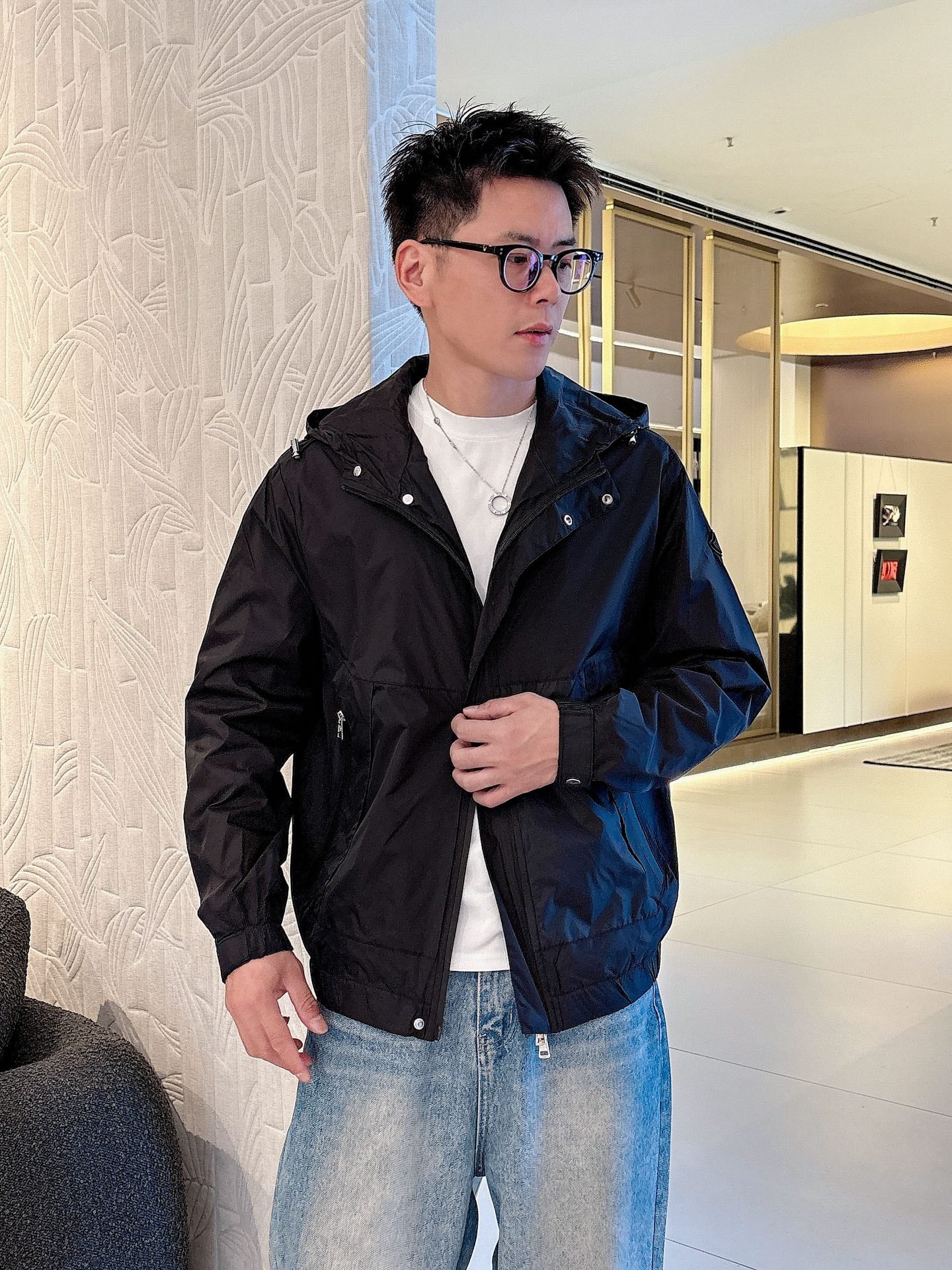 Moncler Men’s Hooded Windbreaker Jacket Nylon Fabric