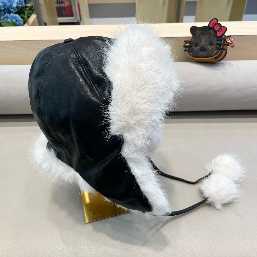 MC 26s Winter Bomber Trapper Hat Black Leather 499298