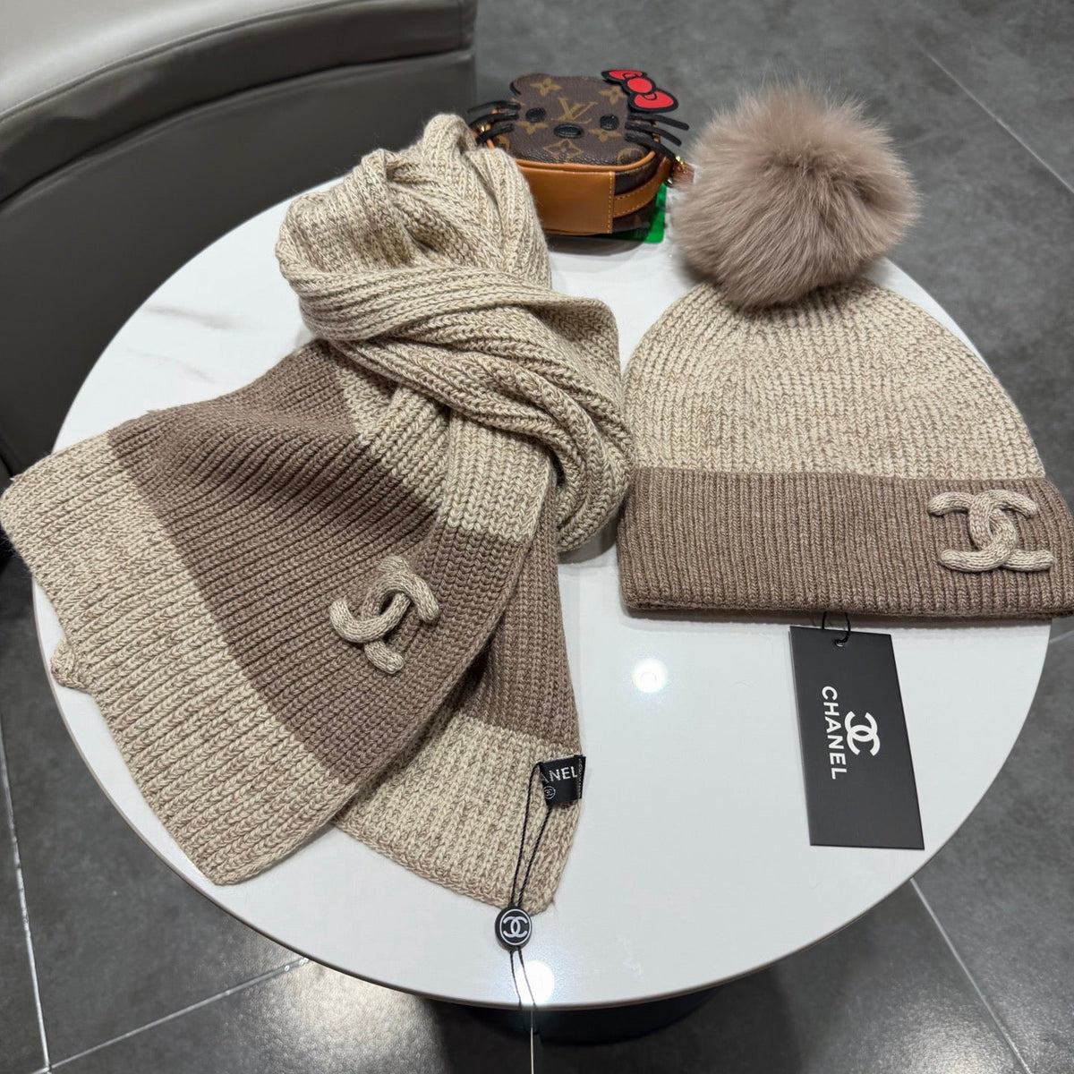 CC 26s Winter Pom Pom Knit Set Beige Brown Wool 499287