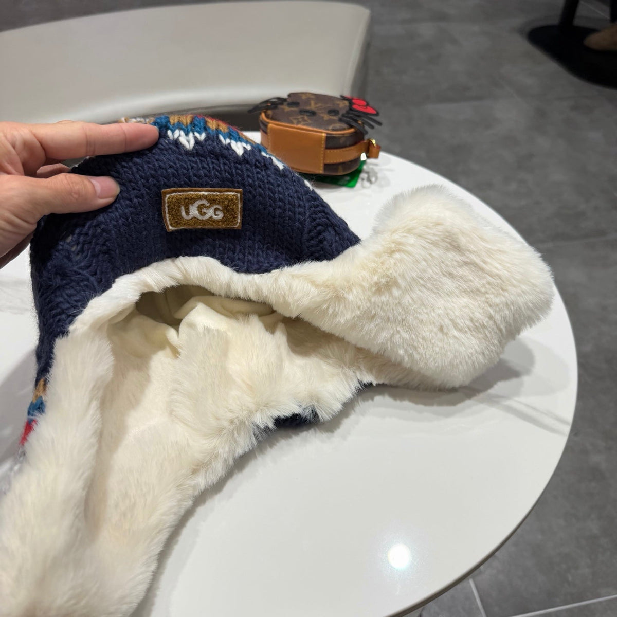 UGG 26s Winter Pattern Bomber Trapper Hat Multicolor Fur 499181