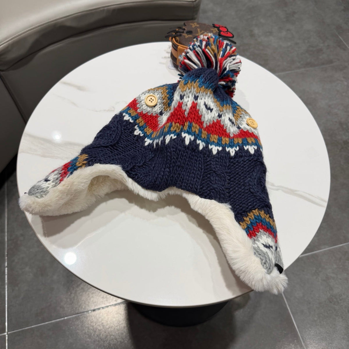 UGG 26s Winter Pattern Bomber Trapper Hat Multicolor Fur 499181