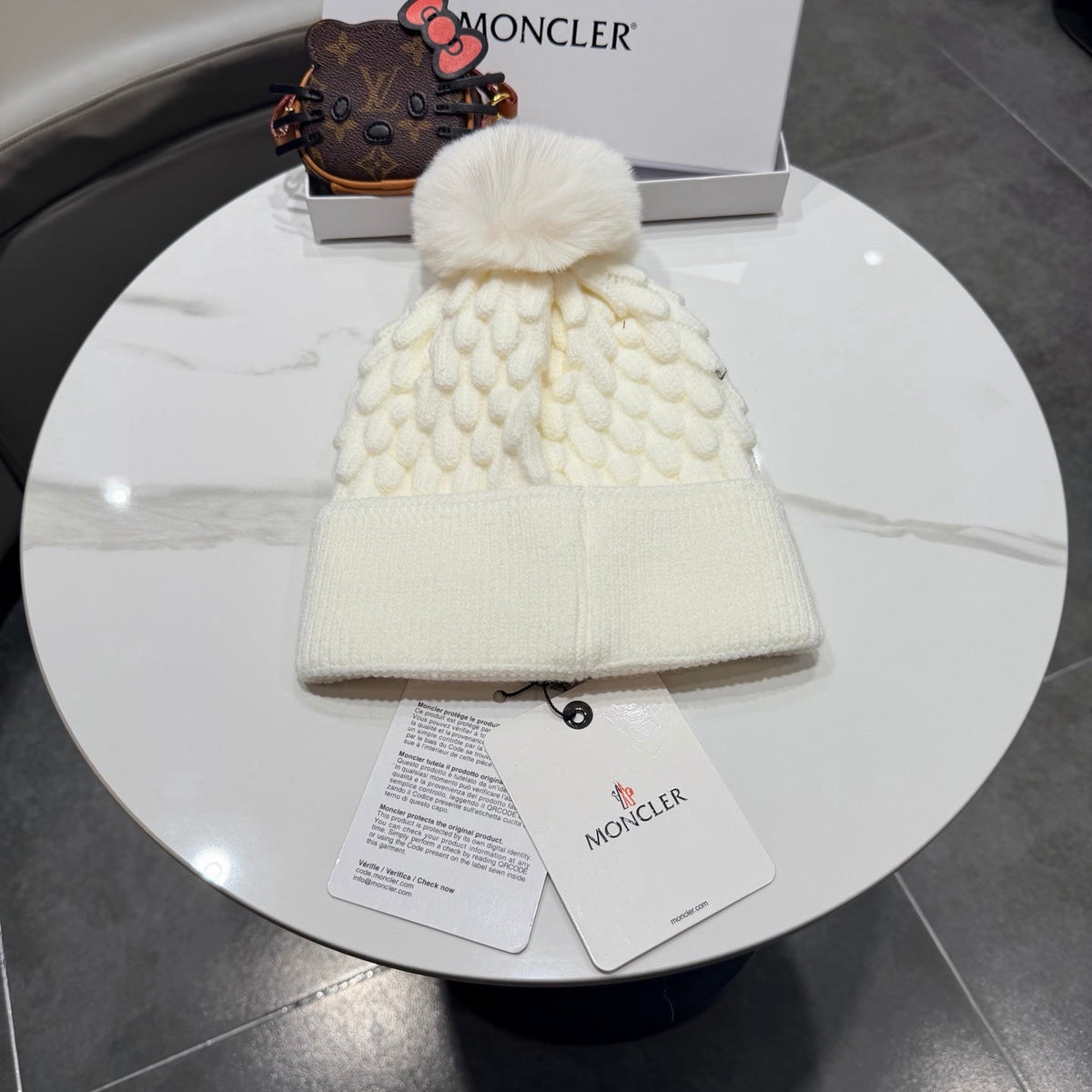 MC 26s Winter Pom Pom Beanie White Wool 499252