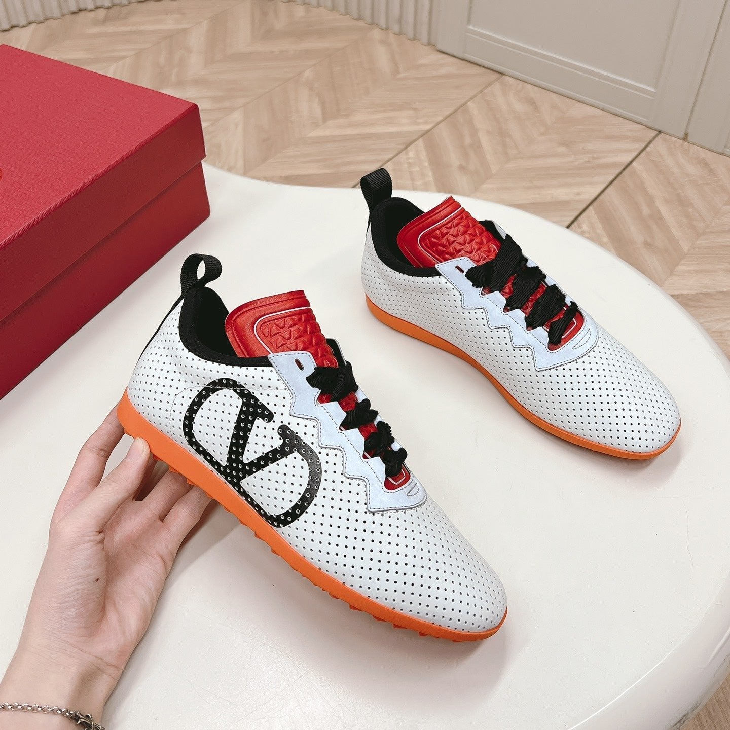 Chromathon Sneaker In White Perforated Lambskin 104153