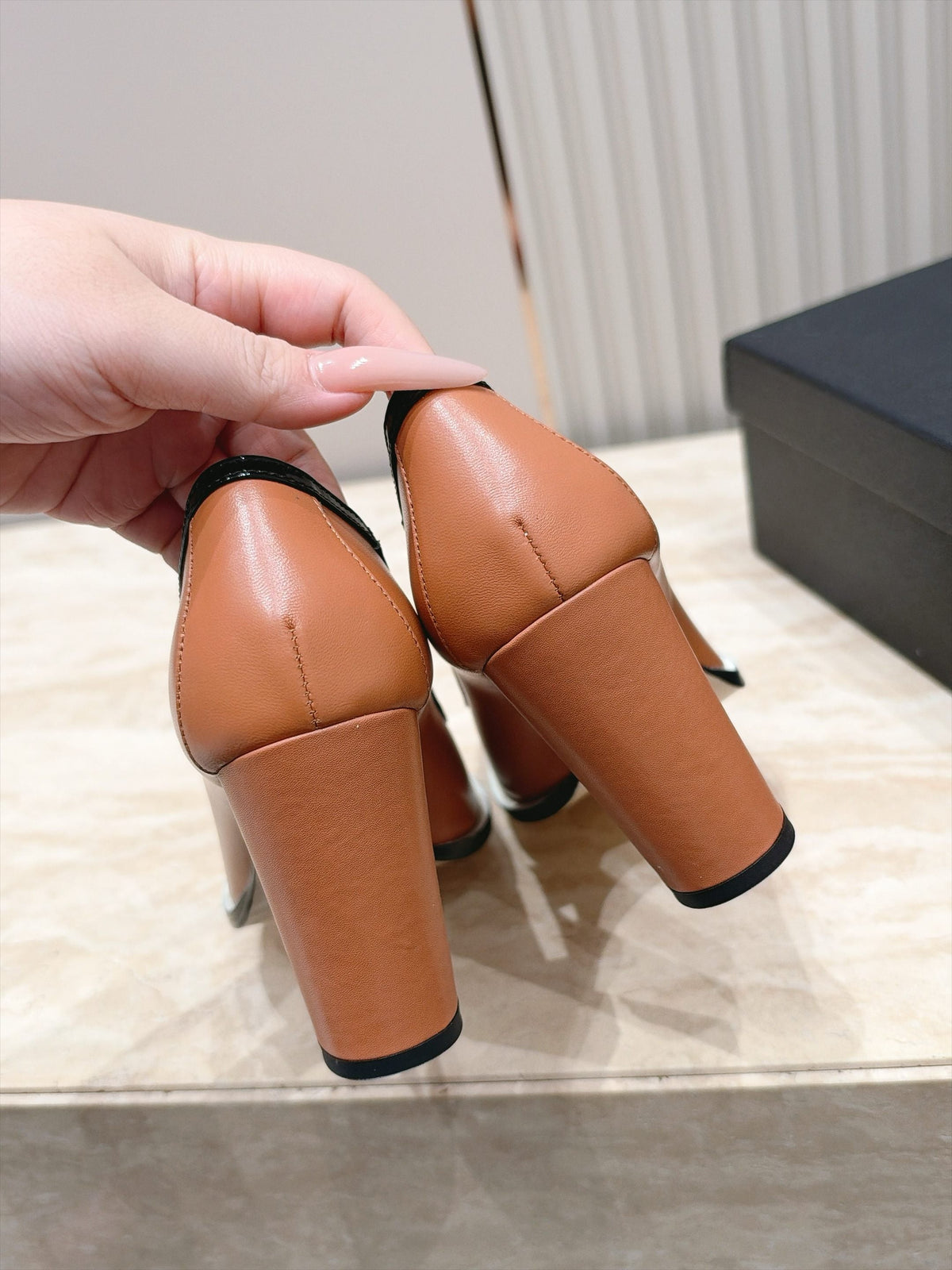Chanel 2026 Block Heel Pumps Brown Leather 196233