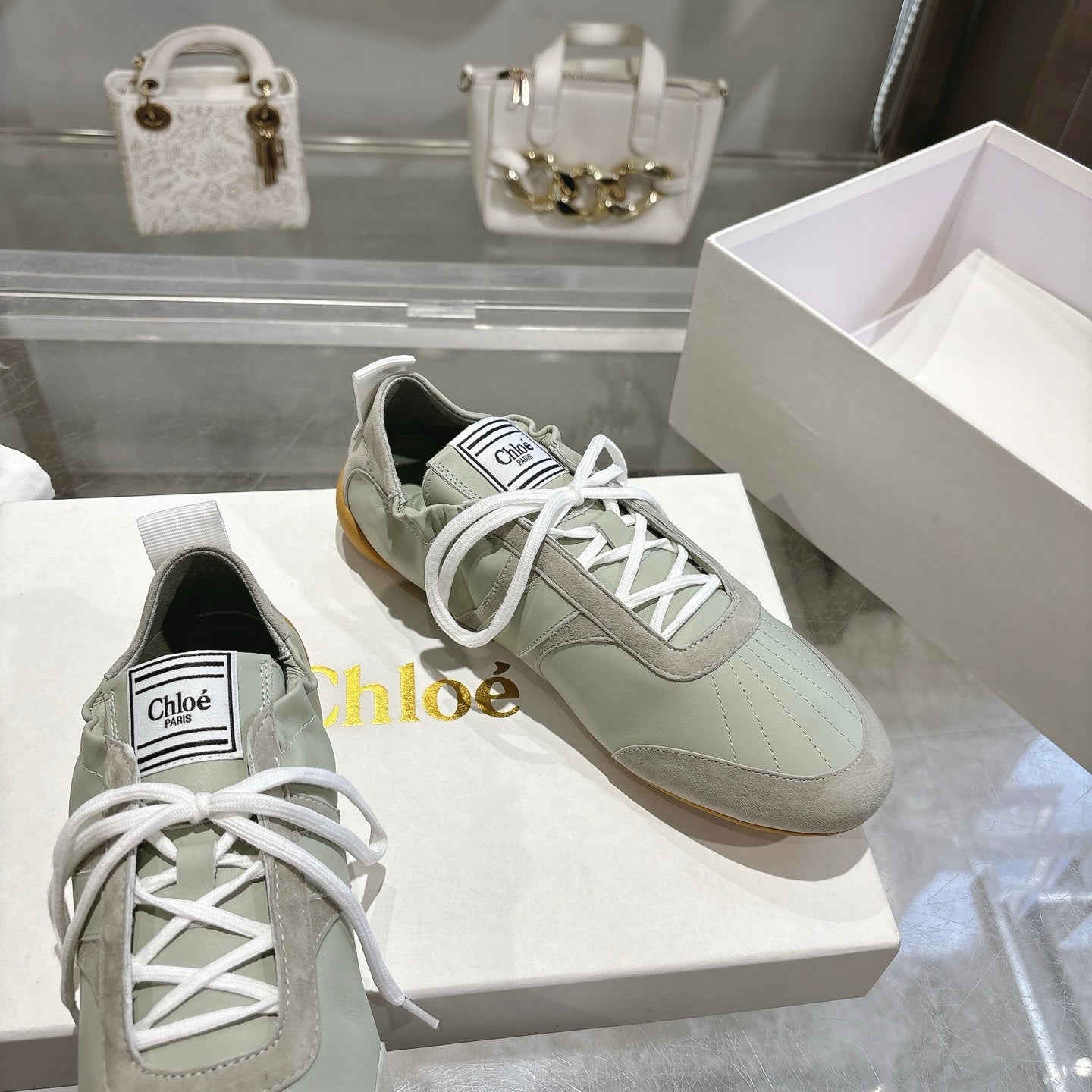 Chloe Sneaker casual shoes light sage green cowhide 518813